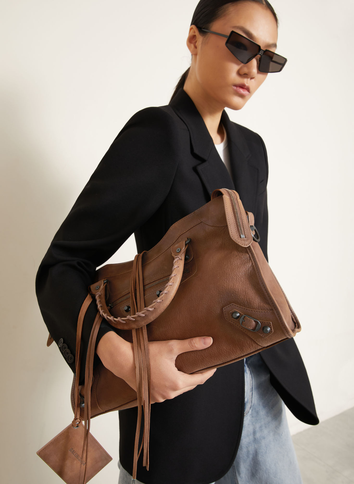 BALENCIAGA Sac à main LE CITY MEDIUM: MARRON