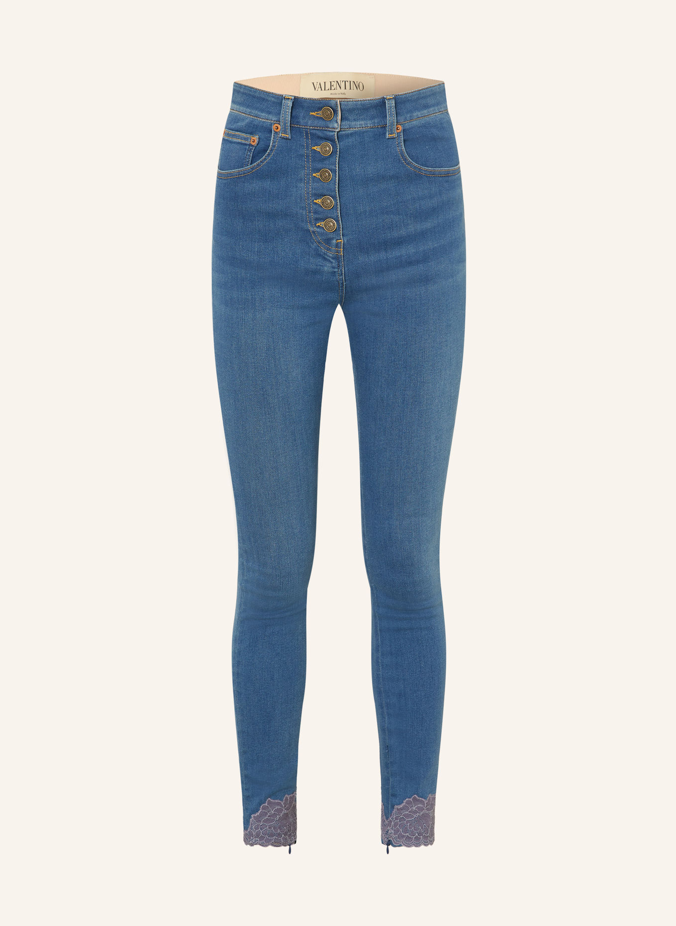 VALENTINO Skinny Jeans mit Spitze: 558 MEDIUM BLUE DENIM