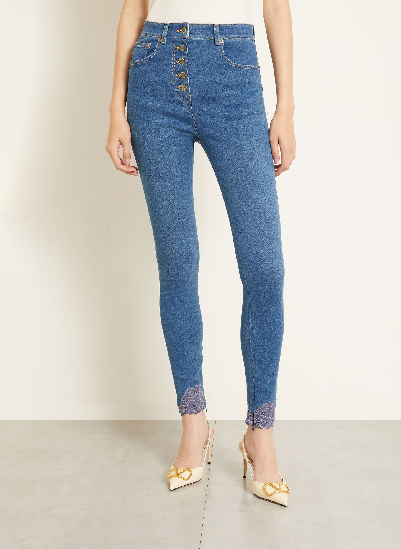 VALENTINO Skinny Jeans mit Spitze: 558 MEDIUM BLUE DENIM