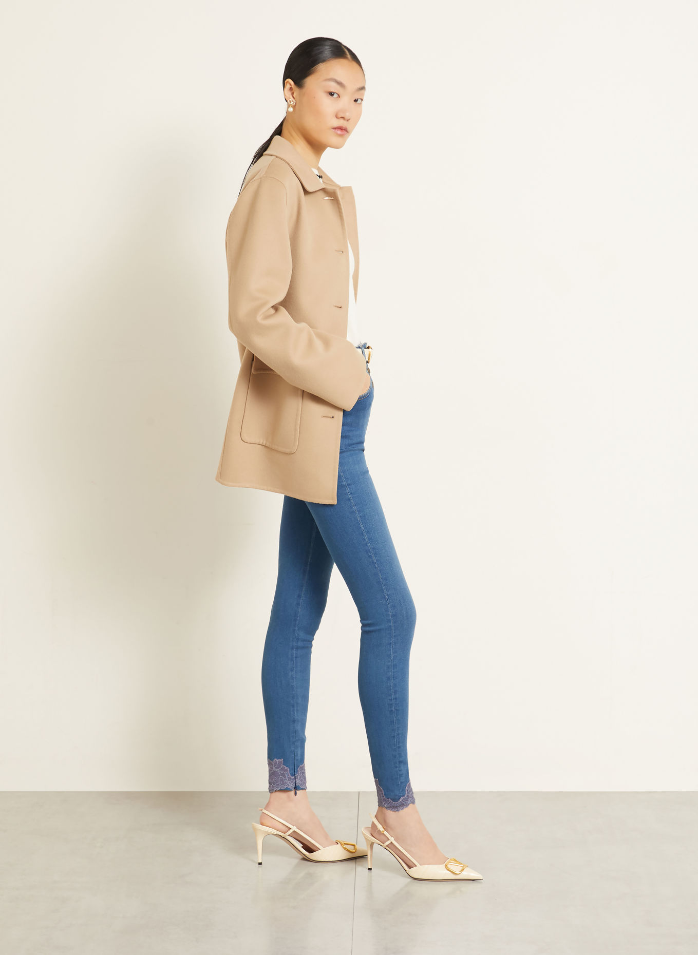 VALENTINO Skinny Jeans mit Spitze: 558 MEDIUM BLUE DENIM