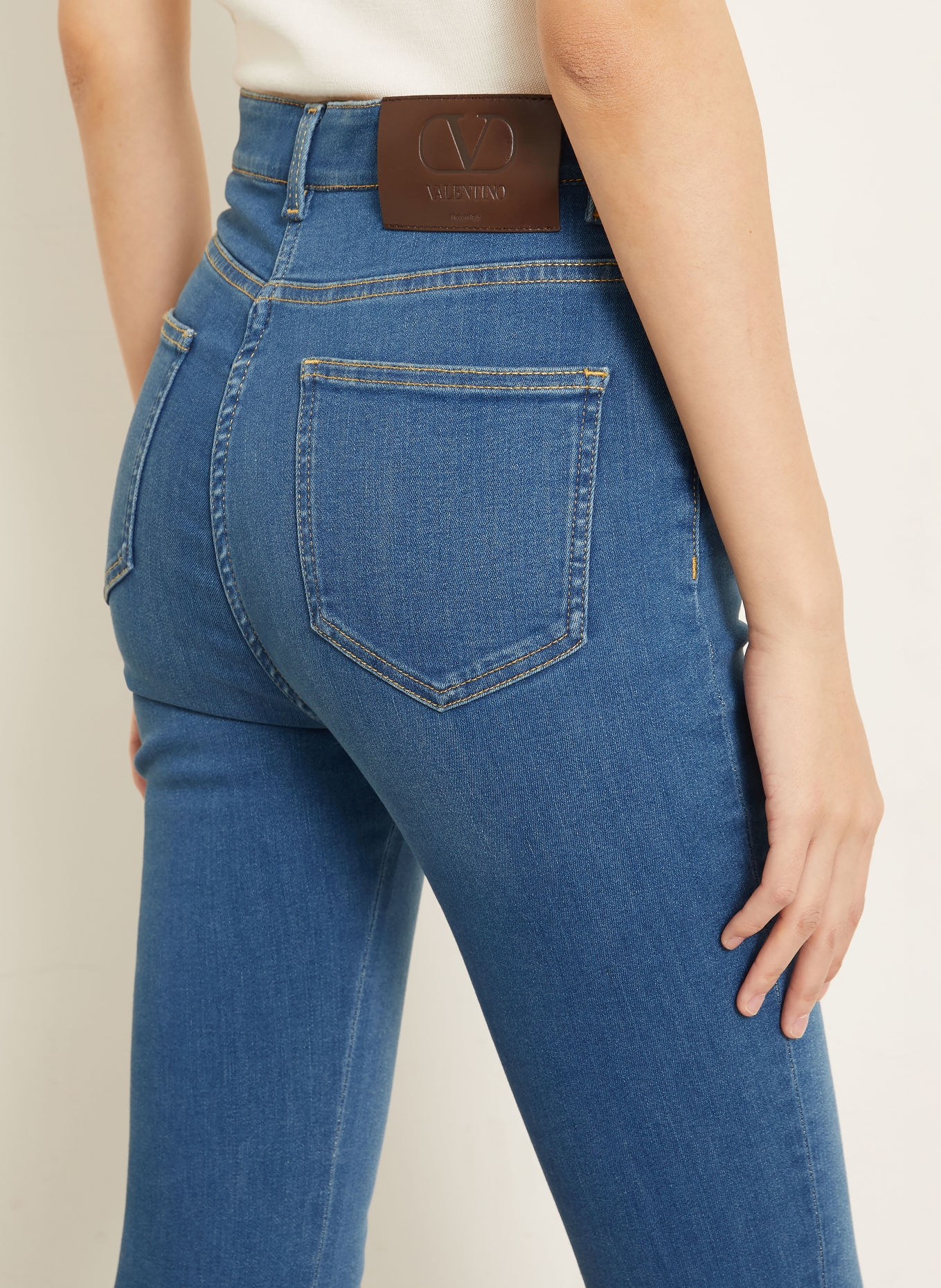 VALENTINO Skinny Jeans mit Spitze: 558 MEDIUM BLUE DENIM