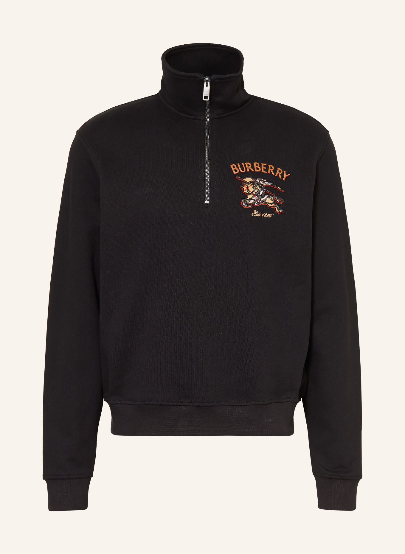 BURBERRY JACOB Half-zip sweatshirt: BLACK / LIGHT BROWN / RED