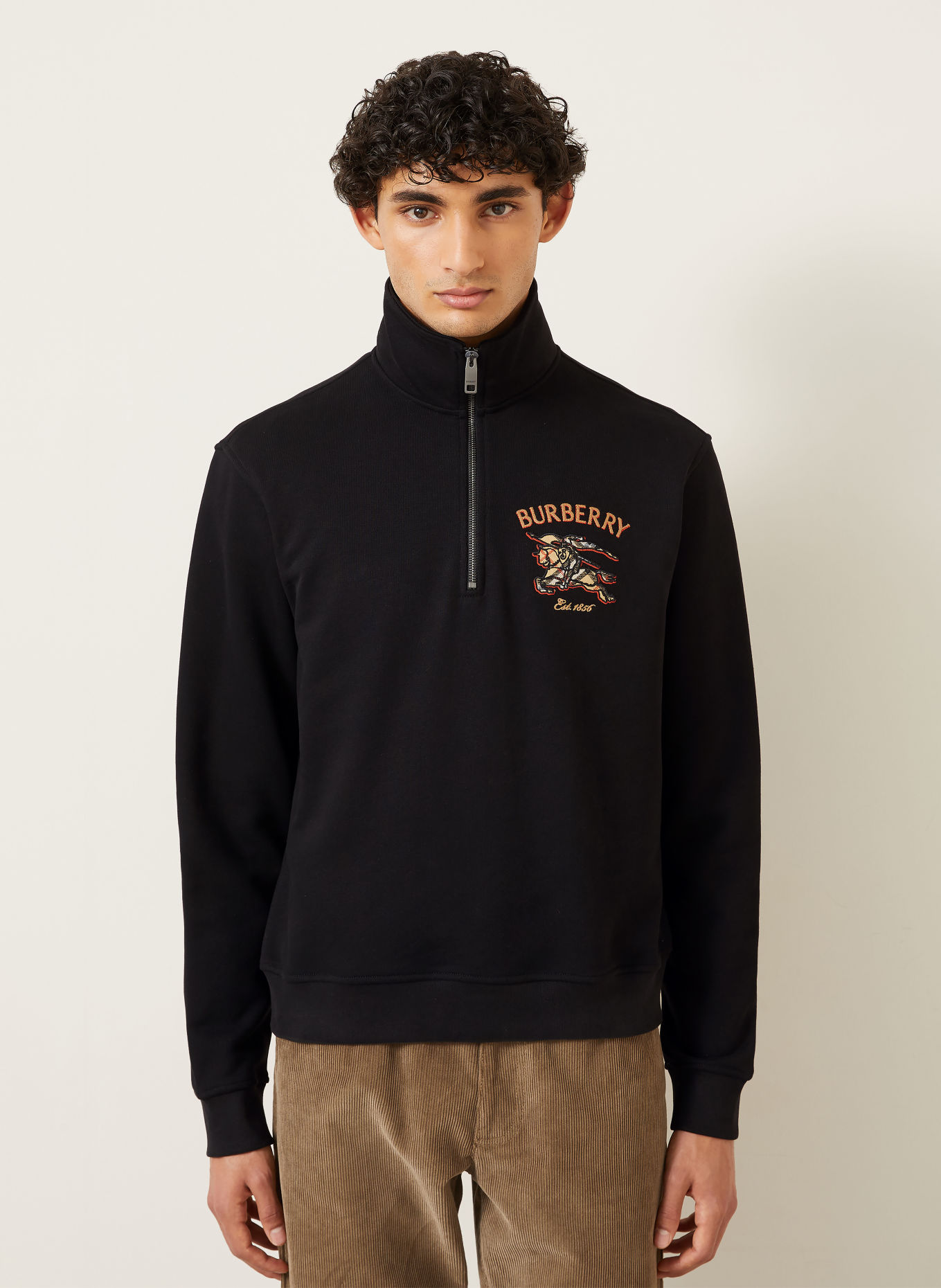 BURBERRY JACOB Half-zip sweatshirt: BLACK / LIGHT BROWN / RED