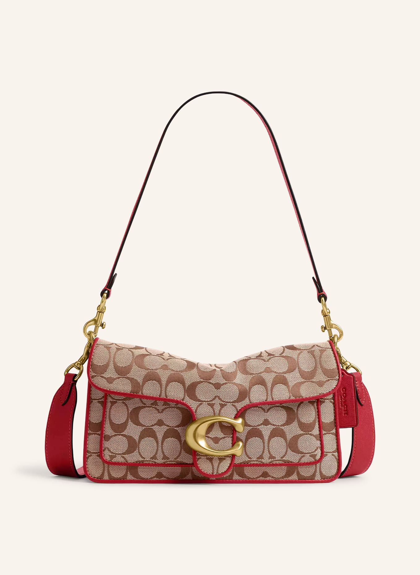 COACH Schultertasche TABBY: HELLBRAUN / DUNKELBRAUN / ROT