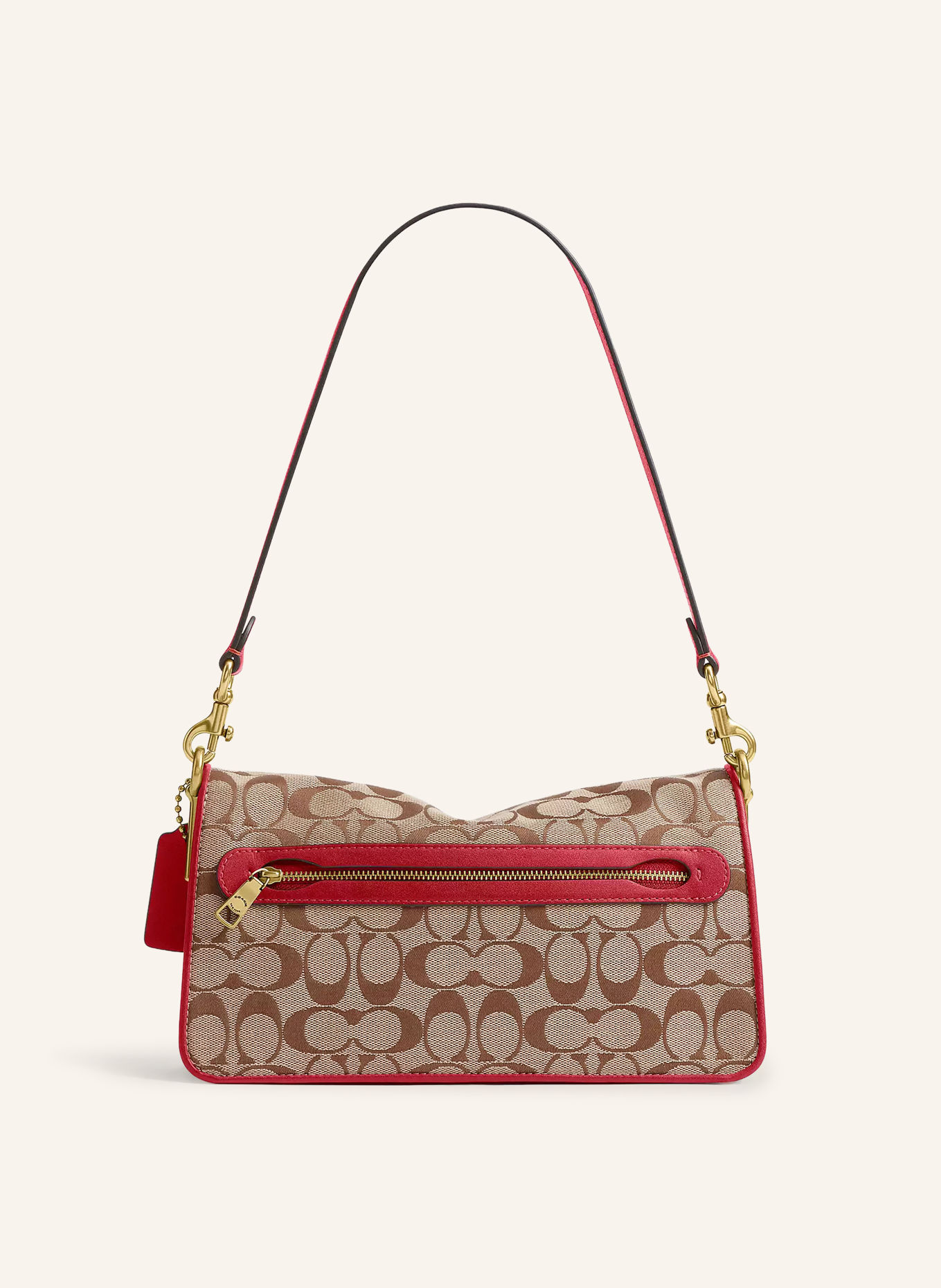 COACH Schultertasche TABBY: HELLBRAUN / DUNKELBRAUN / ROT