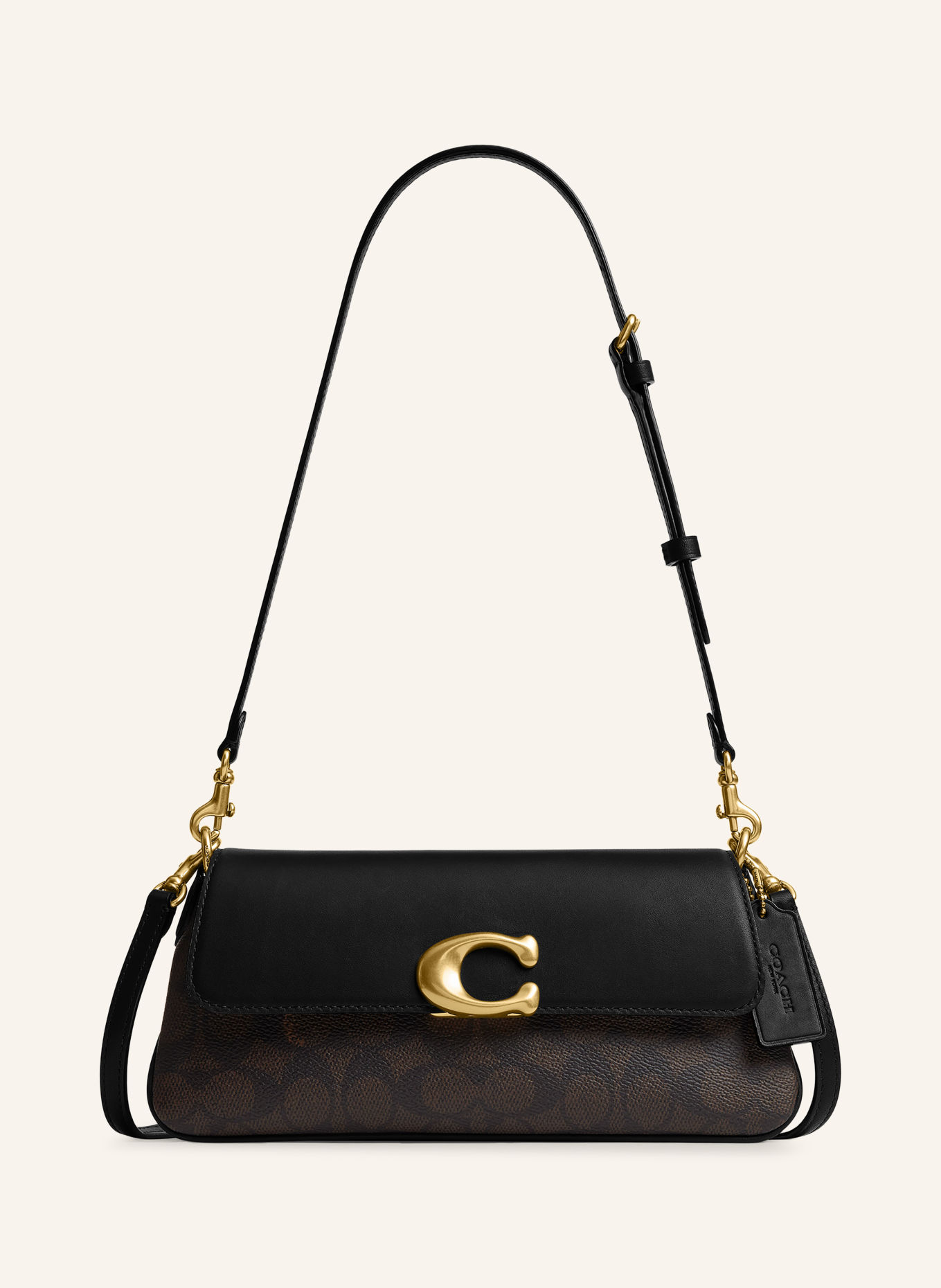 COACH Schultertasche JET: SCHWARZ / GOLD / DUNKELBRAUN