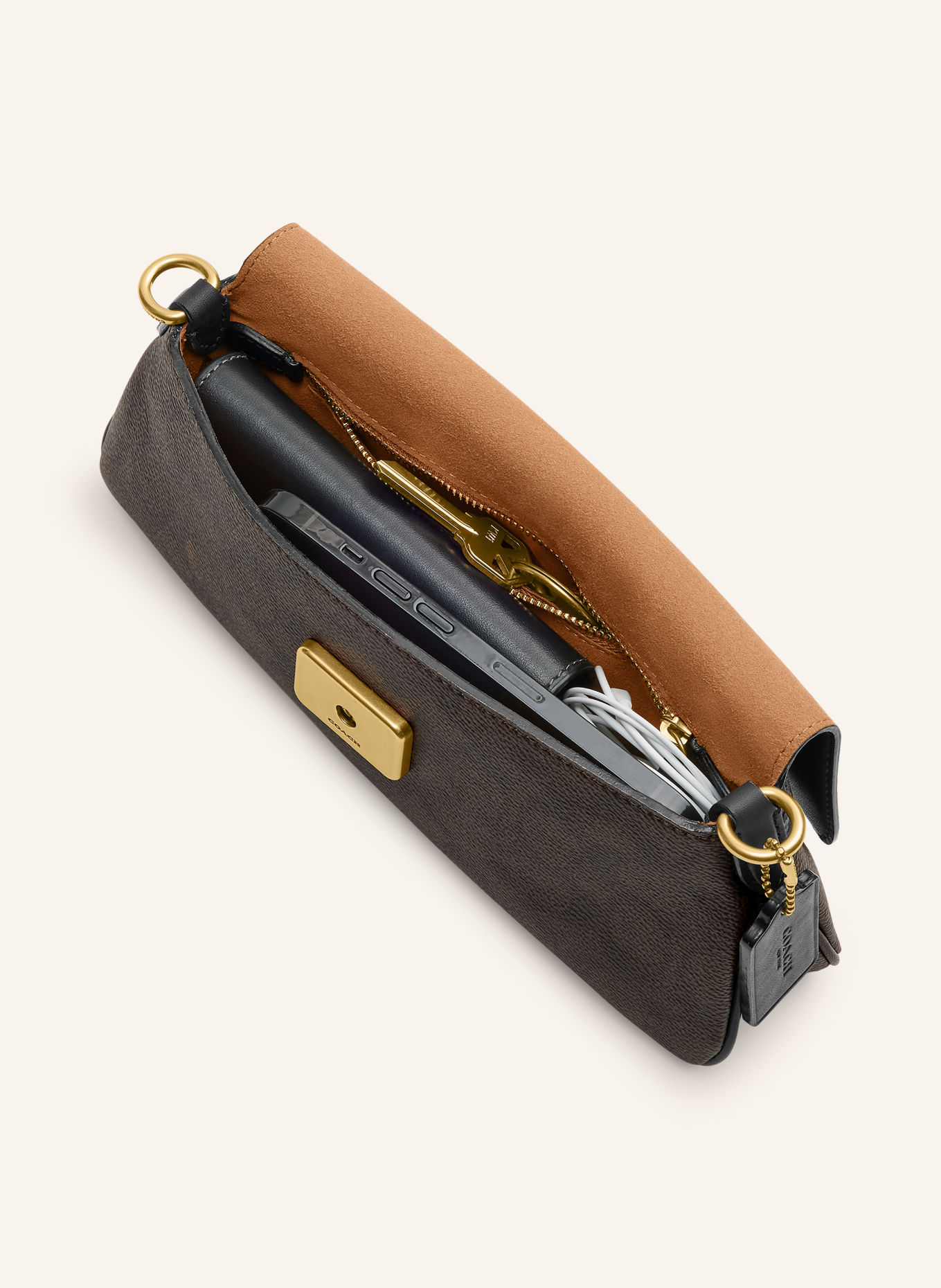 COACH Schultertasche JET: SCHWARZ / GOLD / DUNKELBRAUN