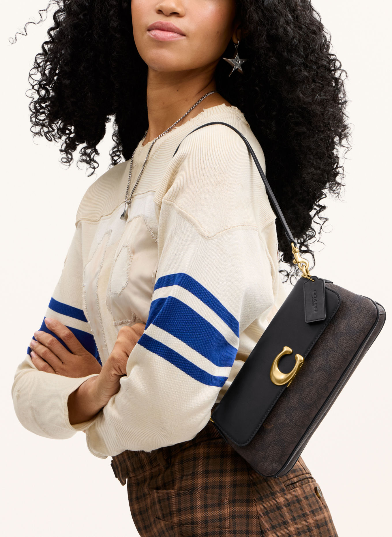 COACH Schultertasche JET: SCHWARZ / GOLD / DUNKELBRAUN