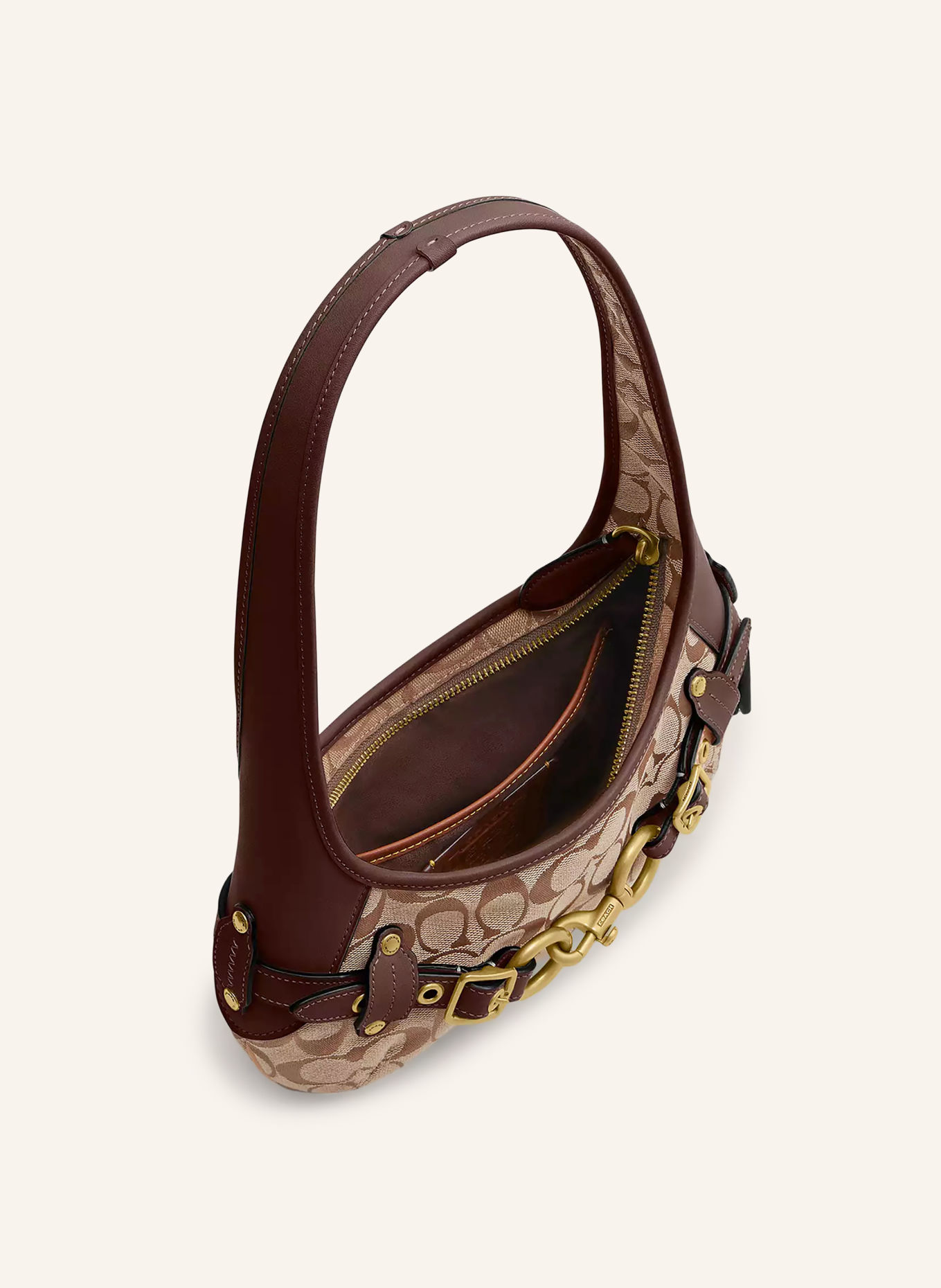 COACH Shoulder bag: BEIGE / GOLD / DARK BROWN