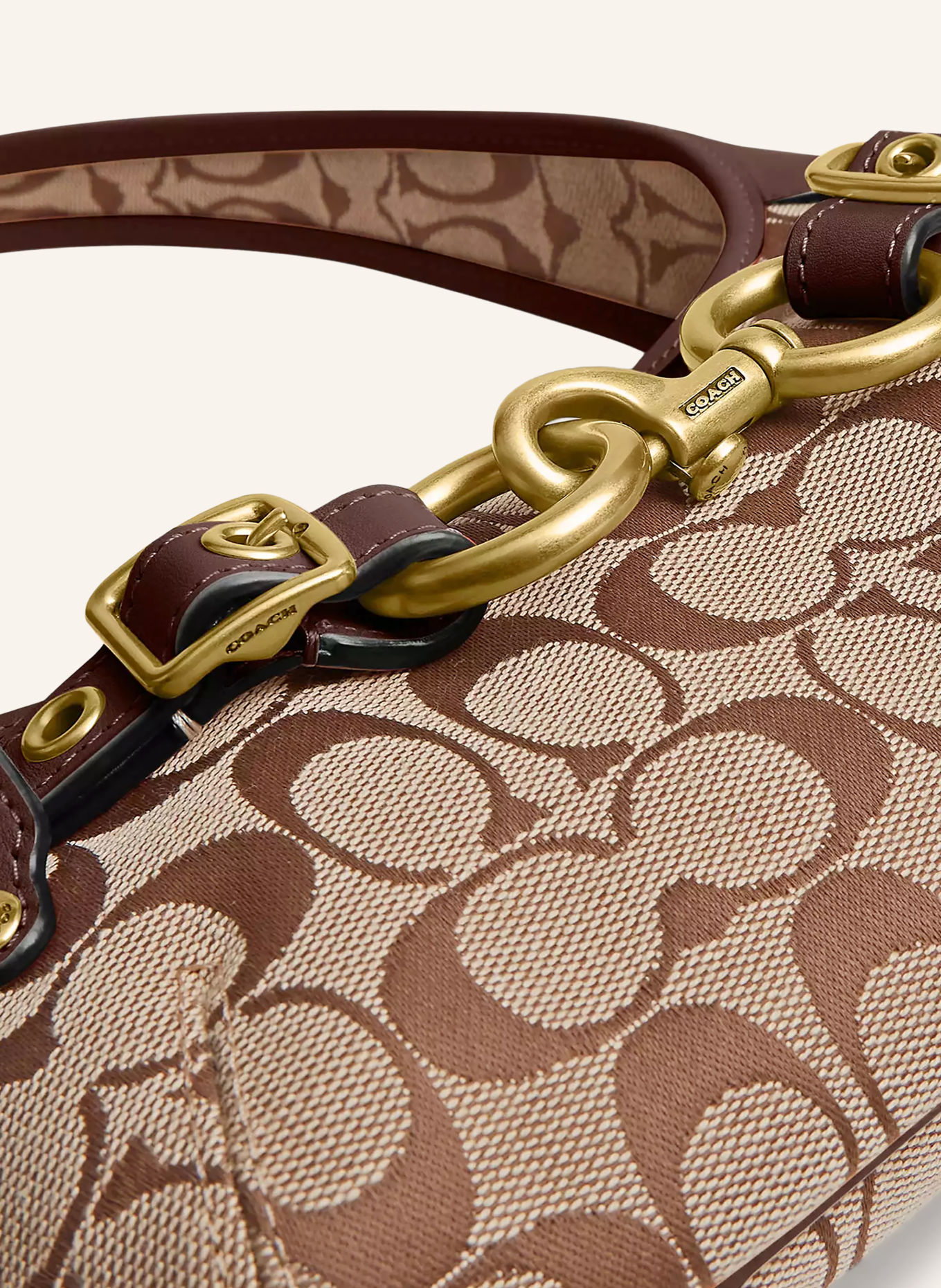COACH Shoulder bag: BEIGE / GOLD / DARK BROWN