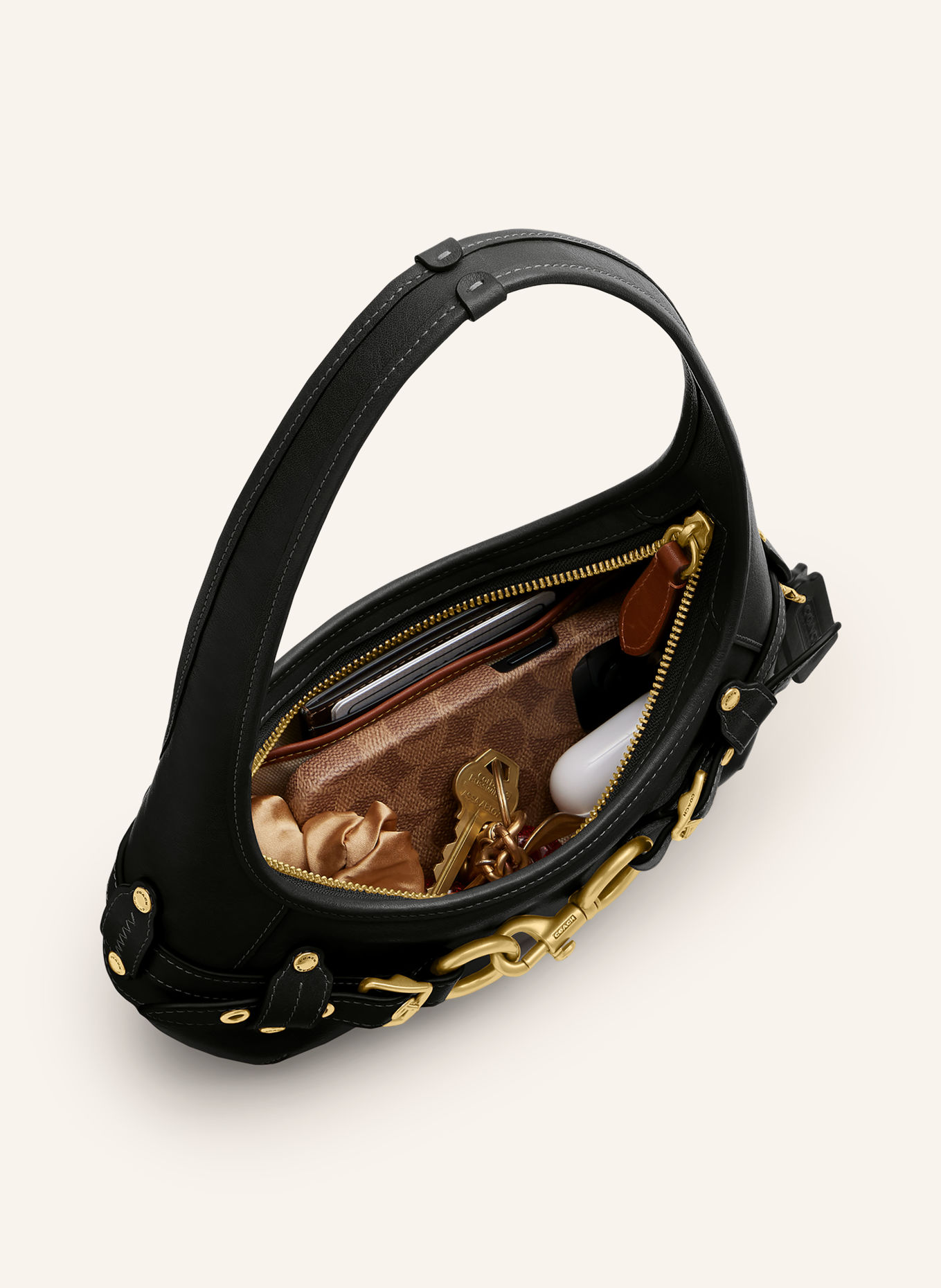 COACH Schultertasche: SCHWARZ / GOLD