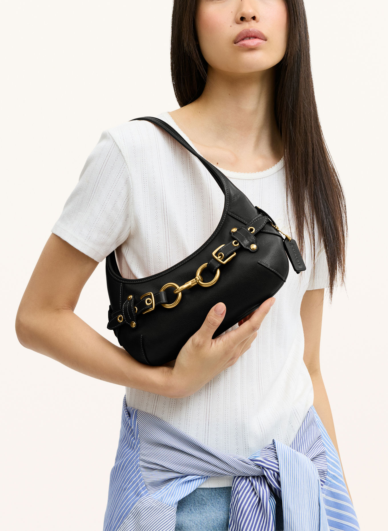 COACH Schultertasche: SCHWARZ / GOLD