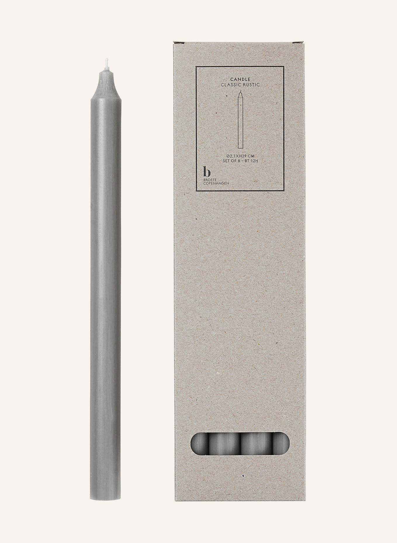 BROSTE COPENHAGEN 8er-Set Stabkerzen CLASSIC RUSTIC: GRAU