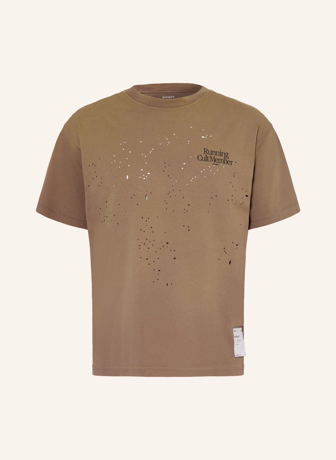 SATISFY T-shirt de course MOTHTECH: OLIVE / BLANC