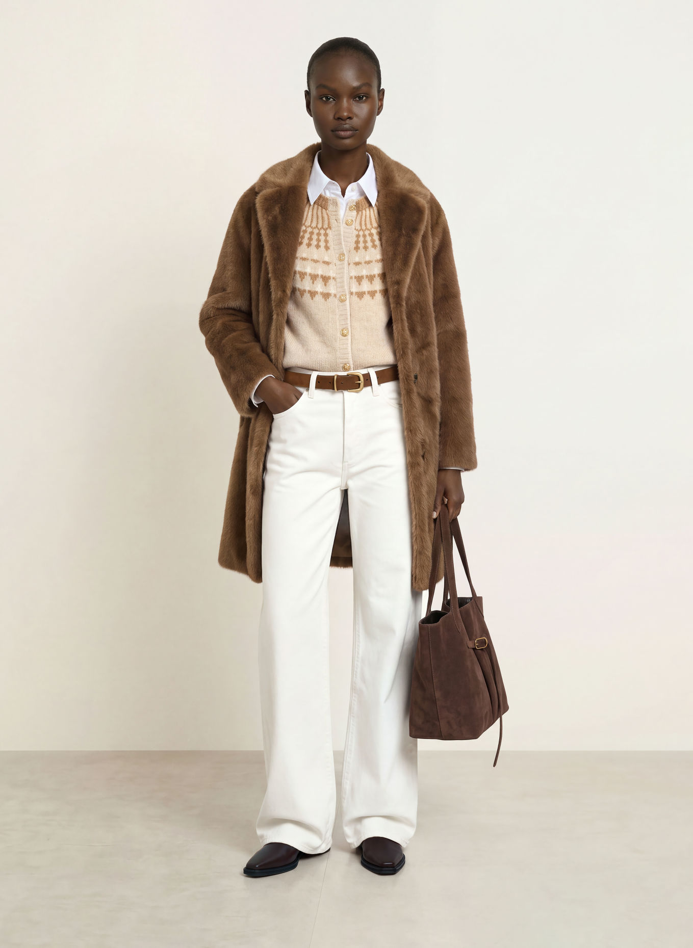 mabrun FABIANA Faux Fur Coat: BROWN