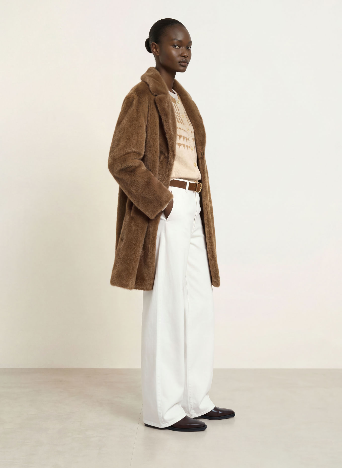 mabrun FABIANA Faux Fur Coat: BROWN