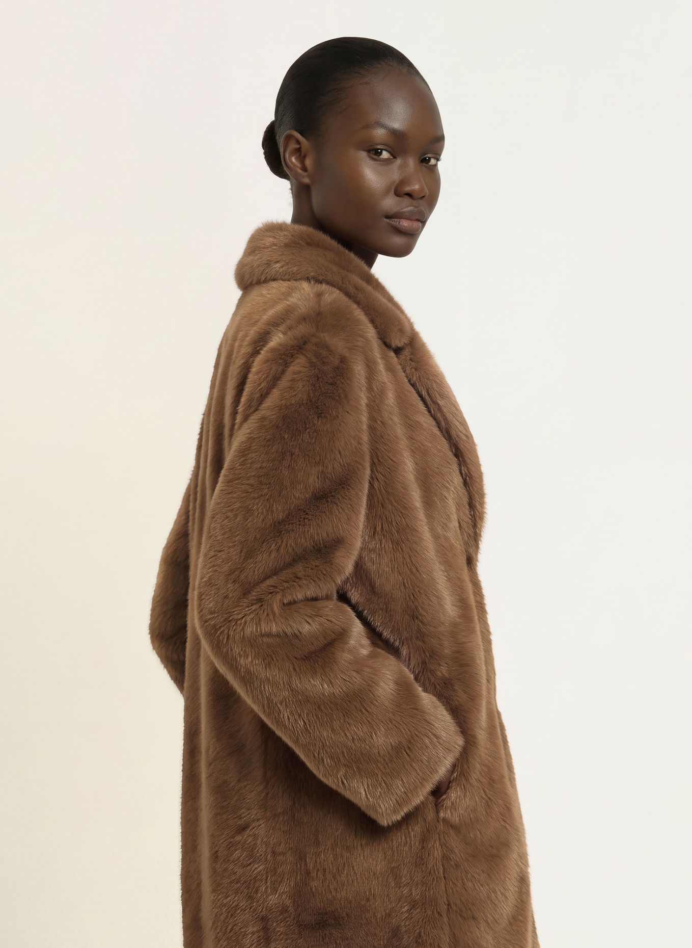 mabrun FABIANA Faux Fur Coat: BROWN