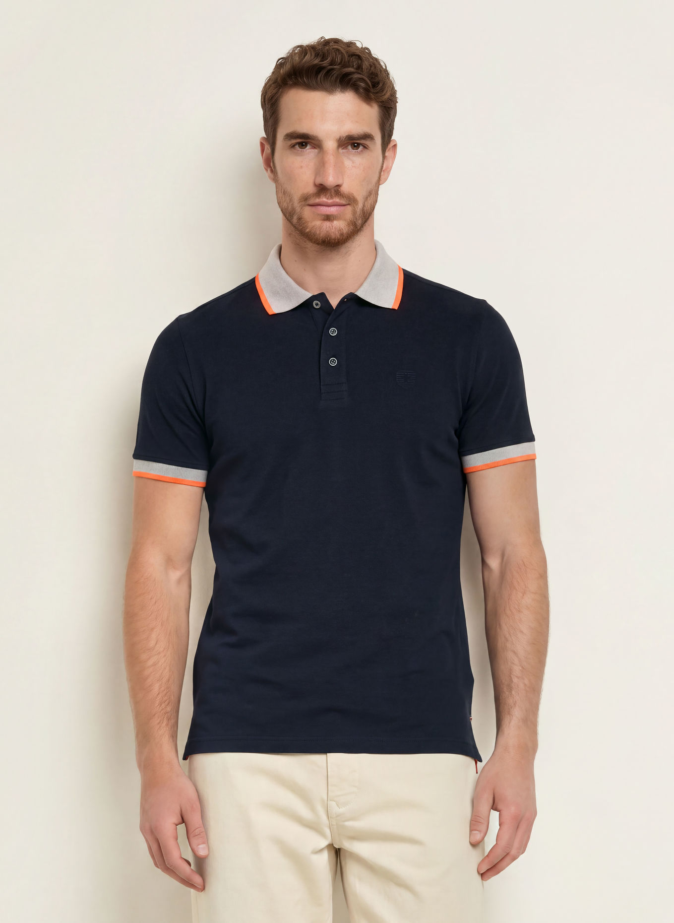 WELLENSTEYN Tricou polo din țesătură piqué COMBUGREEN: ALBASTRU ÎNCHIS / GRI DESCHIS / PORTOCALIU NEON