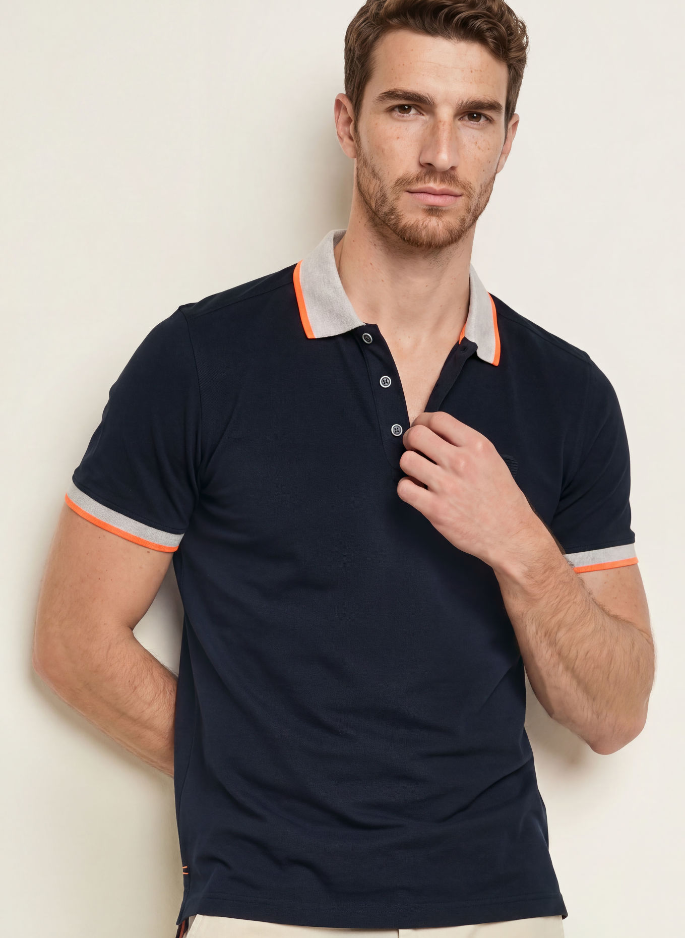 WELLENSTEYN Tricou polo din țesătură piqué COMBUGREEN: ALBASTRU ÎNCHIS / GRI DESCHIS / PORTOCALIU NEON