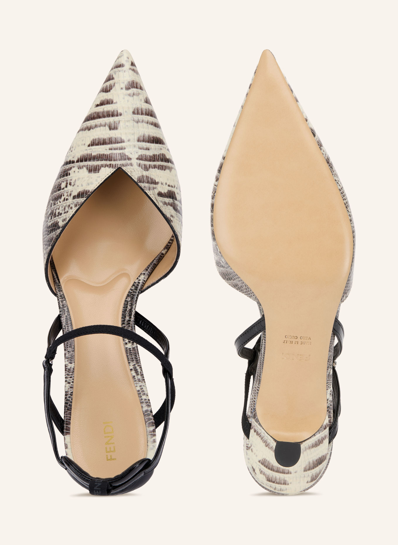 FENDI Slingback pumps: CREAM / DARK BROWN / BLACK