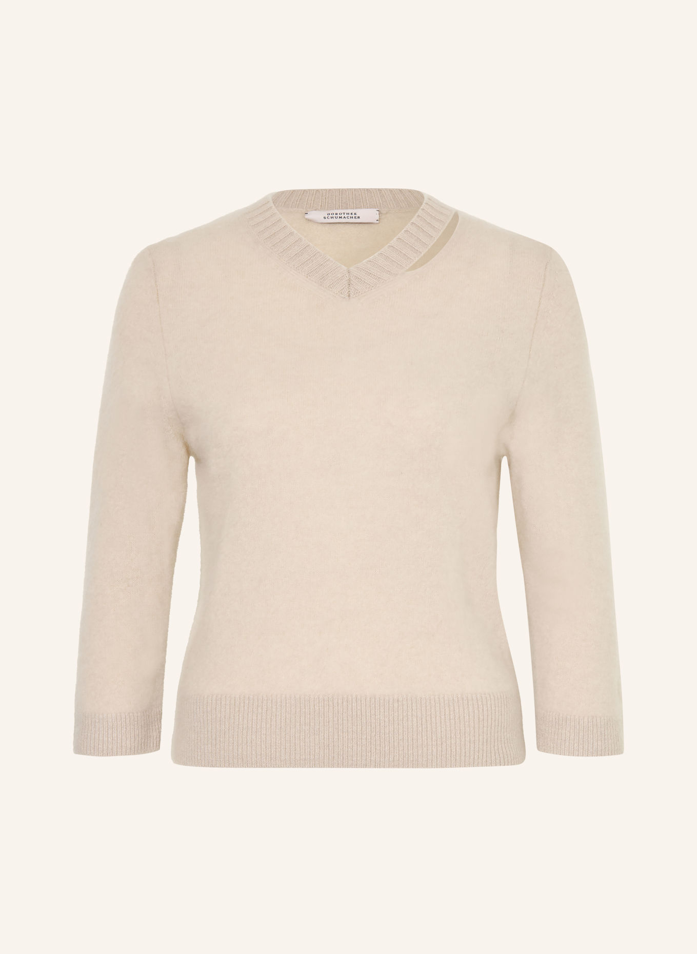 DOROTHEE SCHUMACHER FLUFFY STATEMENTS Sweater with Cashmere and 3/4-Sleeve: BEIGE