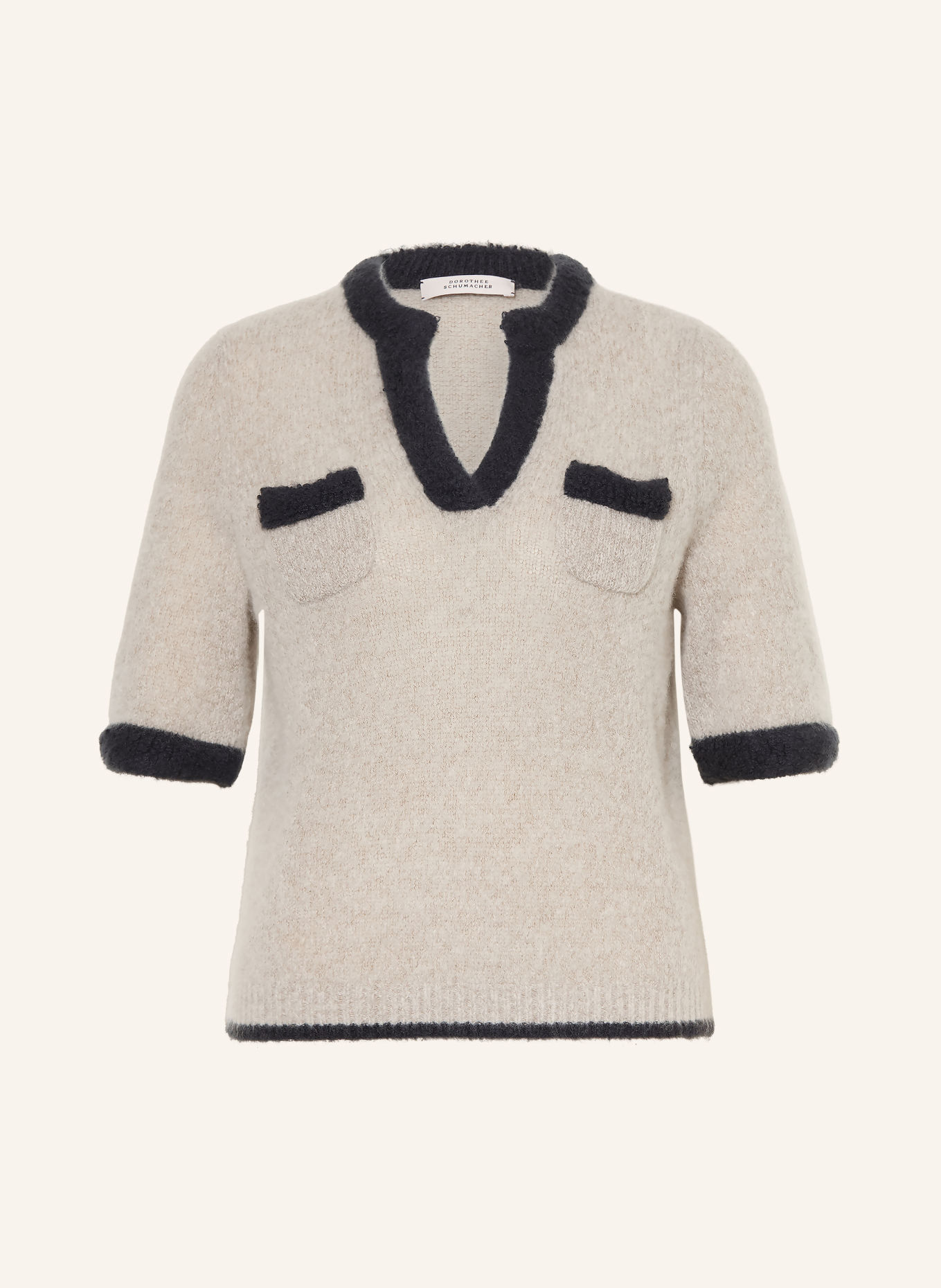 DOROTHEE SCHUMACHER LUXURY LOVE Cashmere Knit Shirt: BEIGE / DARK GRAY