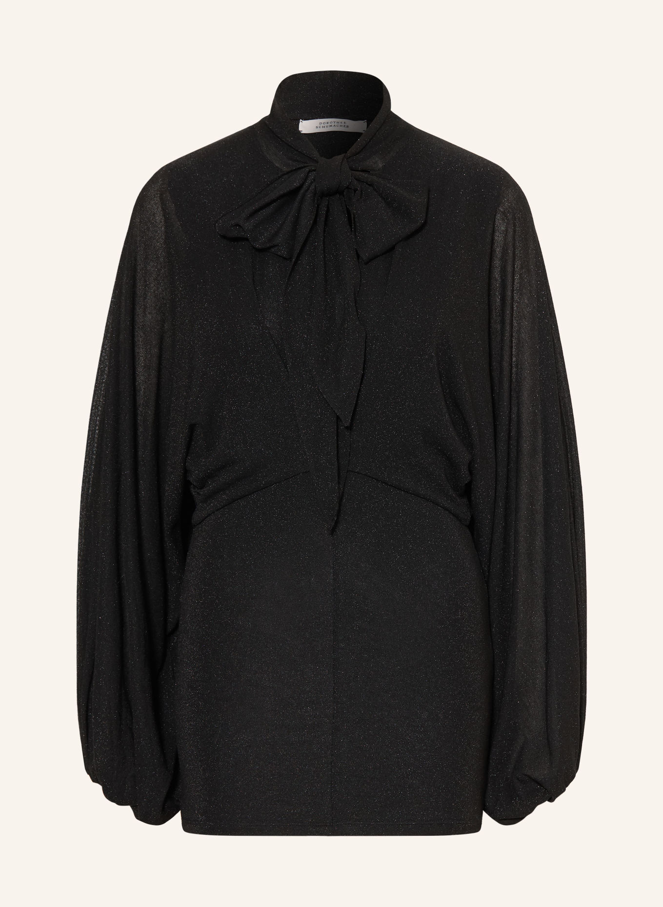 DOROTHEE SCHUMACHER SOFT SHIMMER Tie-neck blouse with Glitter Yarn: BLACK