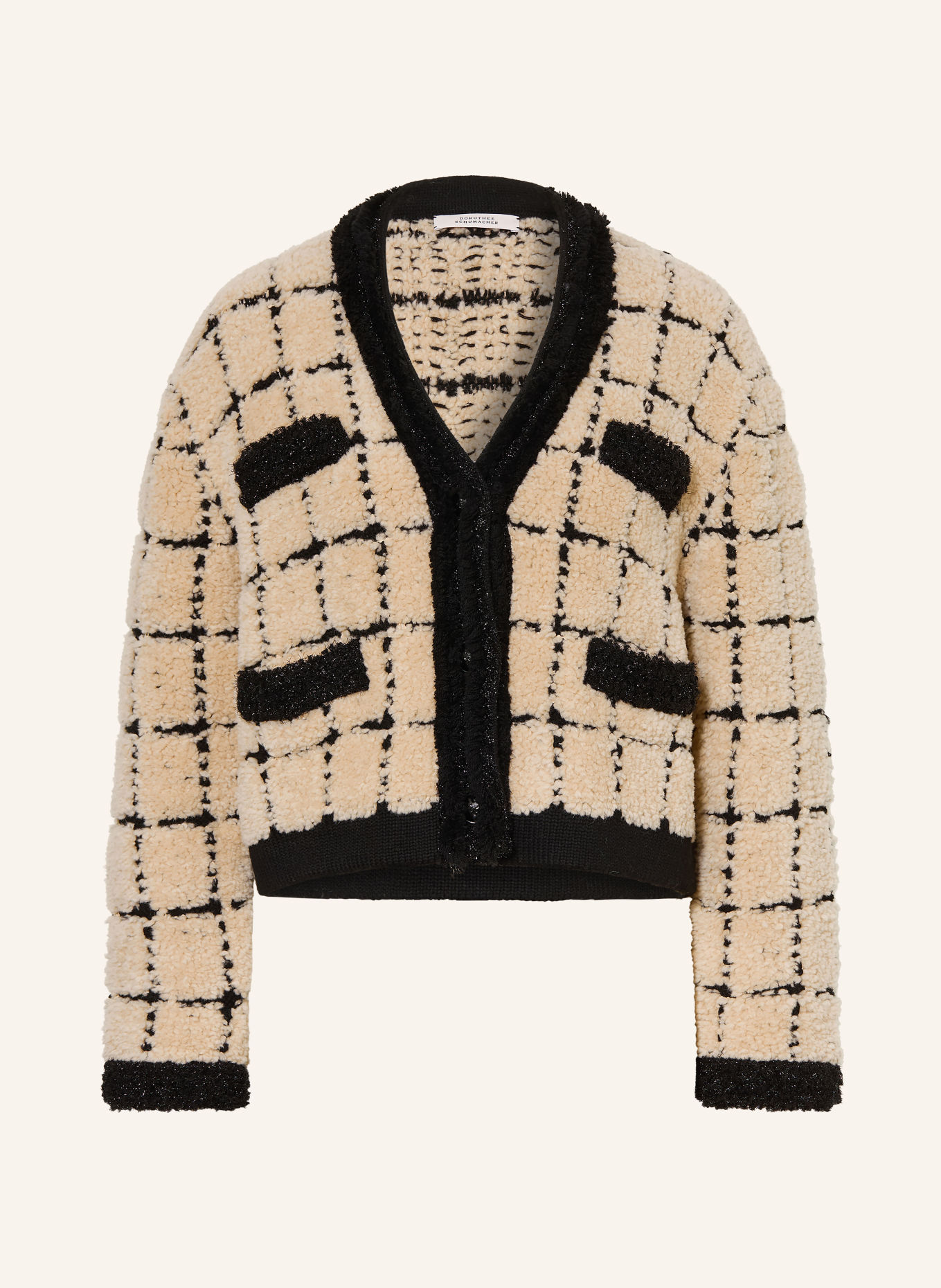 DOROTHEE SCHUMACHER TIMELESS CHIC Cardigan with Alpaca and Glitter Yarn: BEIGE / BLACK