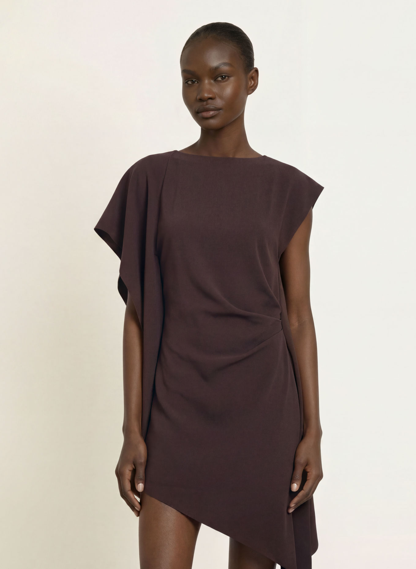 REISS ATHENA Dress with Flounces: DARK RED