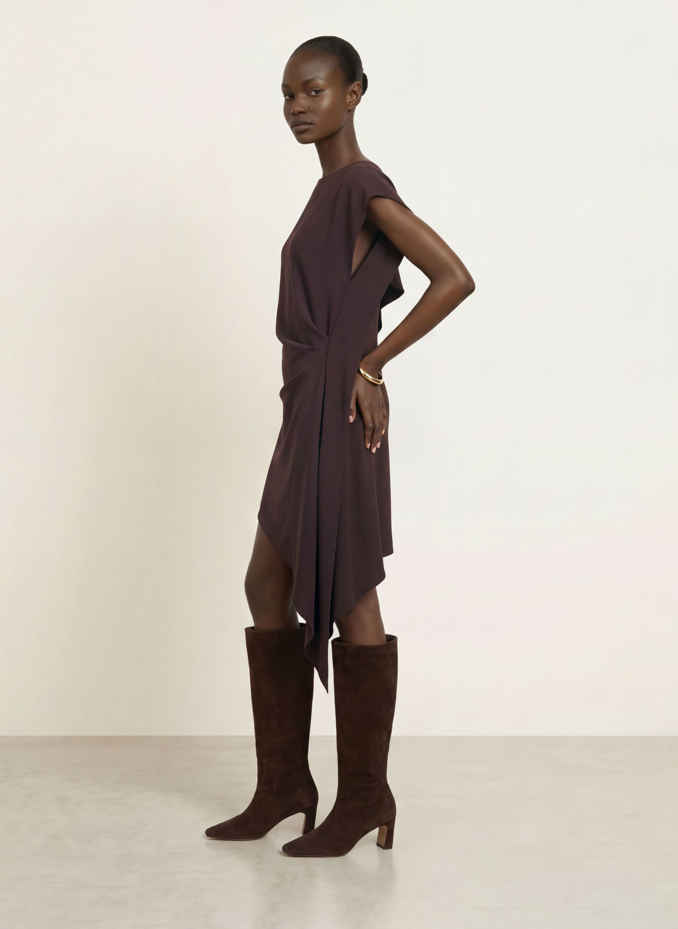 REISS ATHENA Dress with Flounces: DARK RED