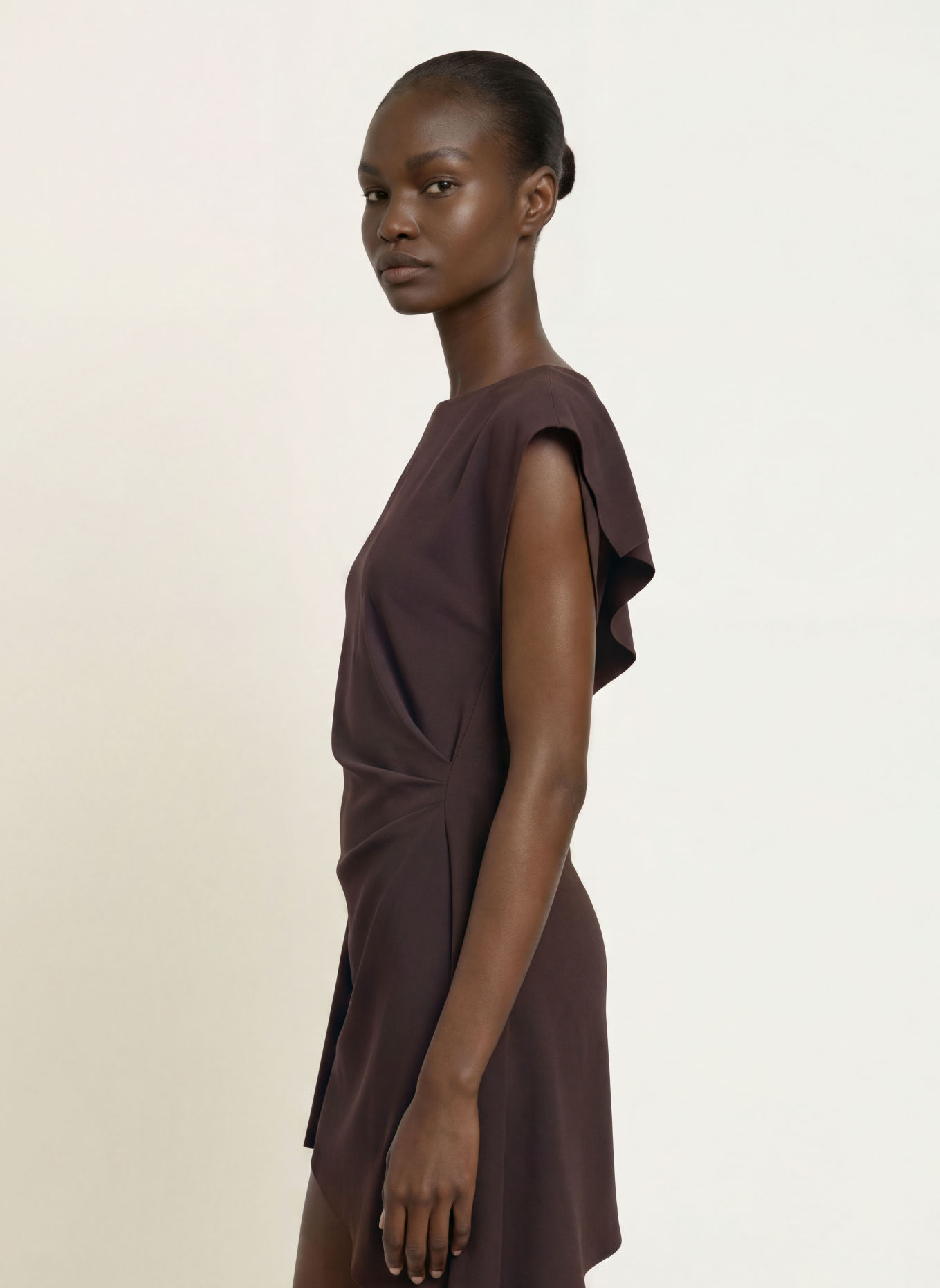 REISS ATHENA Dress with Flounces: DARK RED