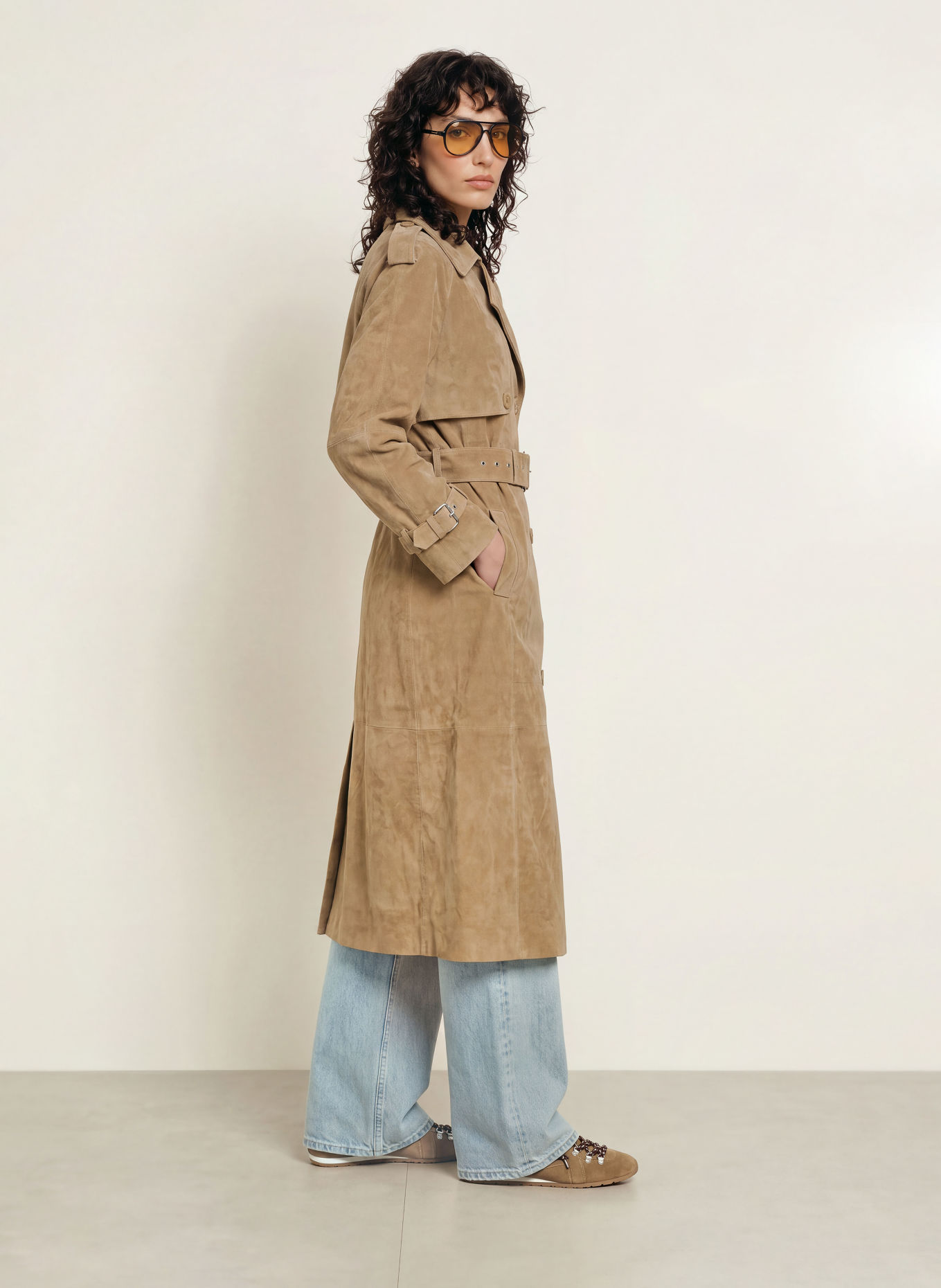 MRS & HUGS Leather coat: BEIGE