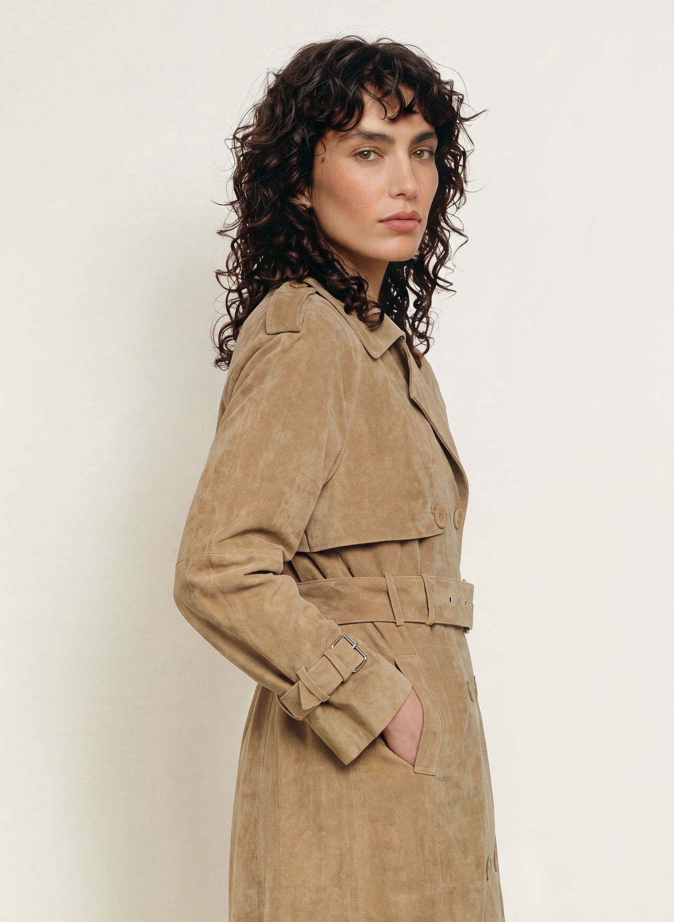 MRS & HUGS Leather coat: BEIGE