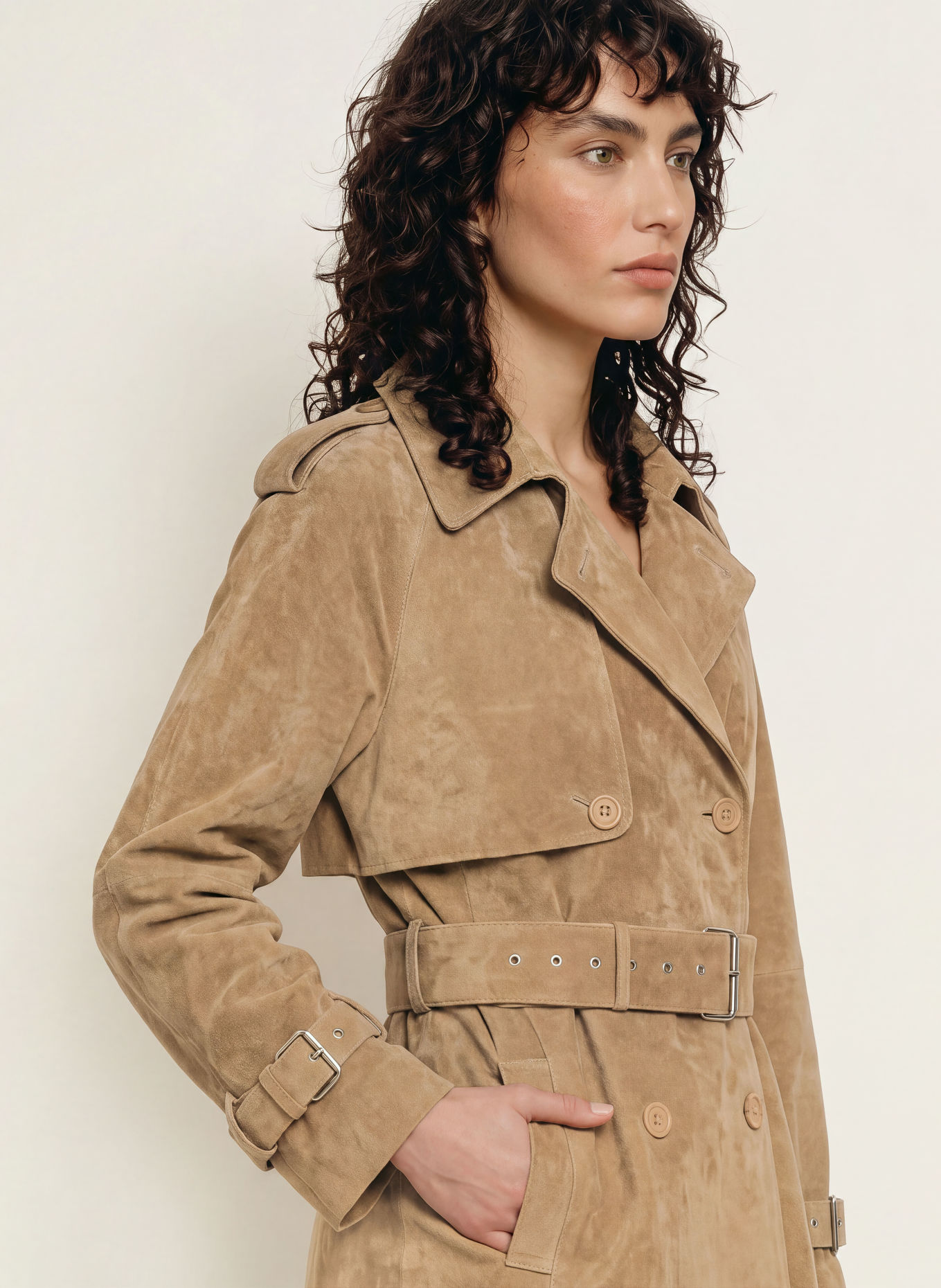 MRS & HUGS Leather coat: BEIGE