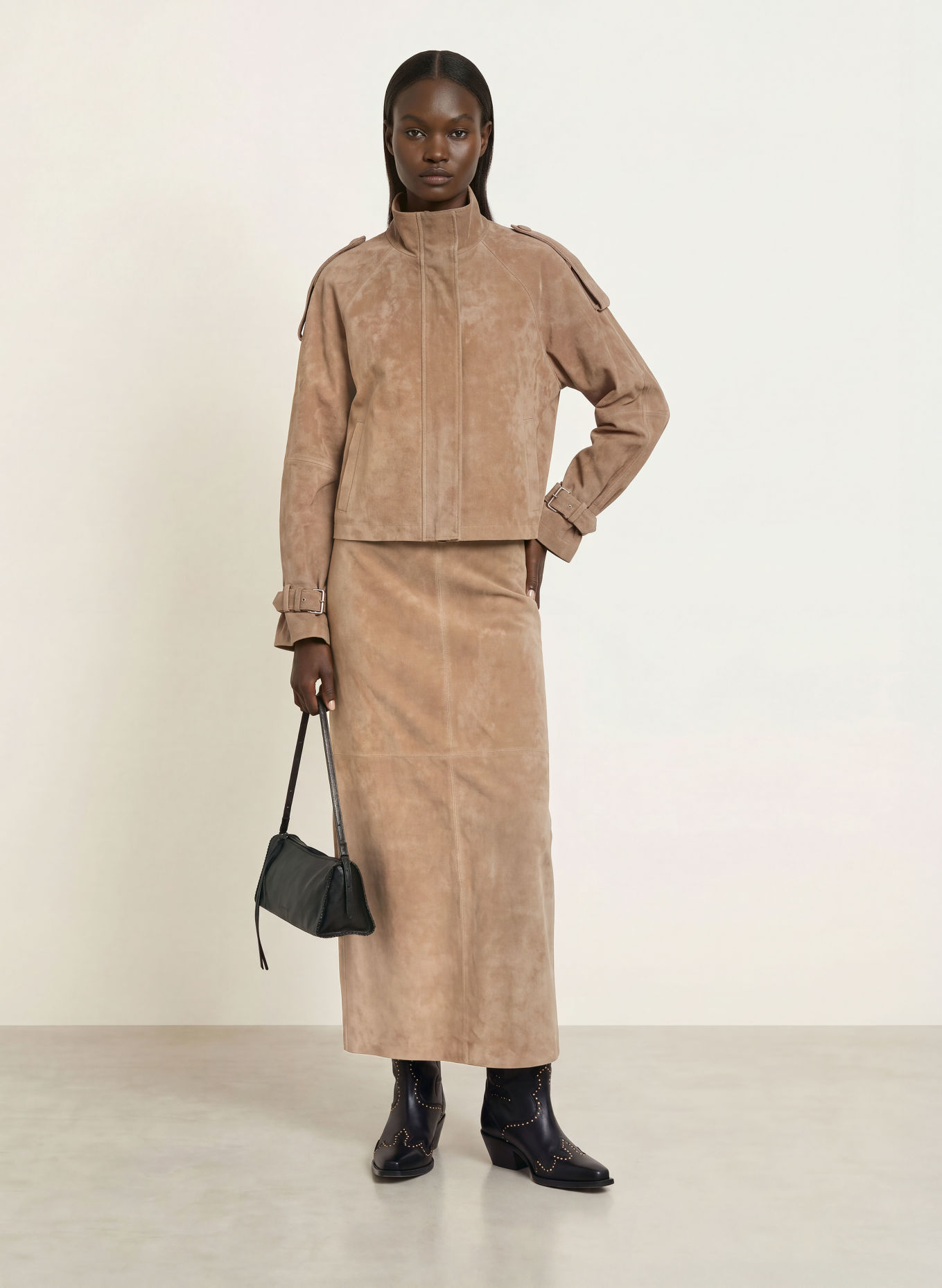 MRS & HUGS Veste en cuir: BEIGE