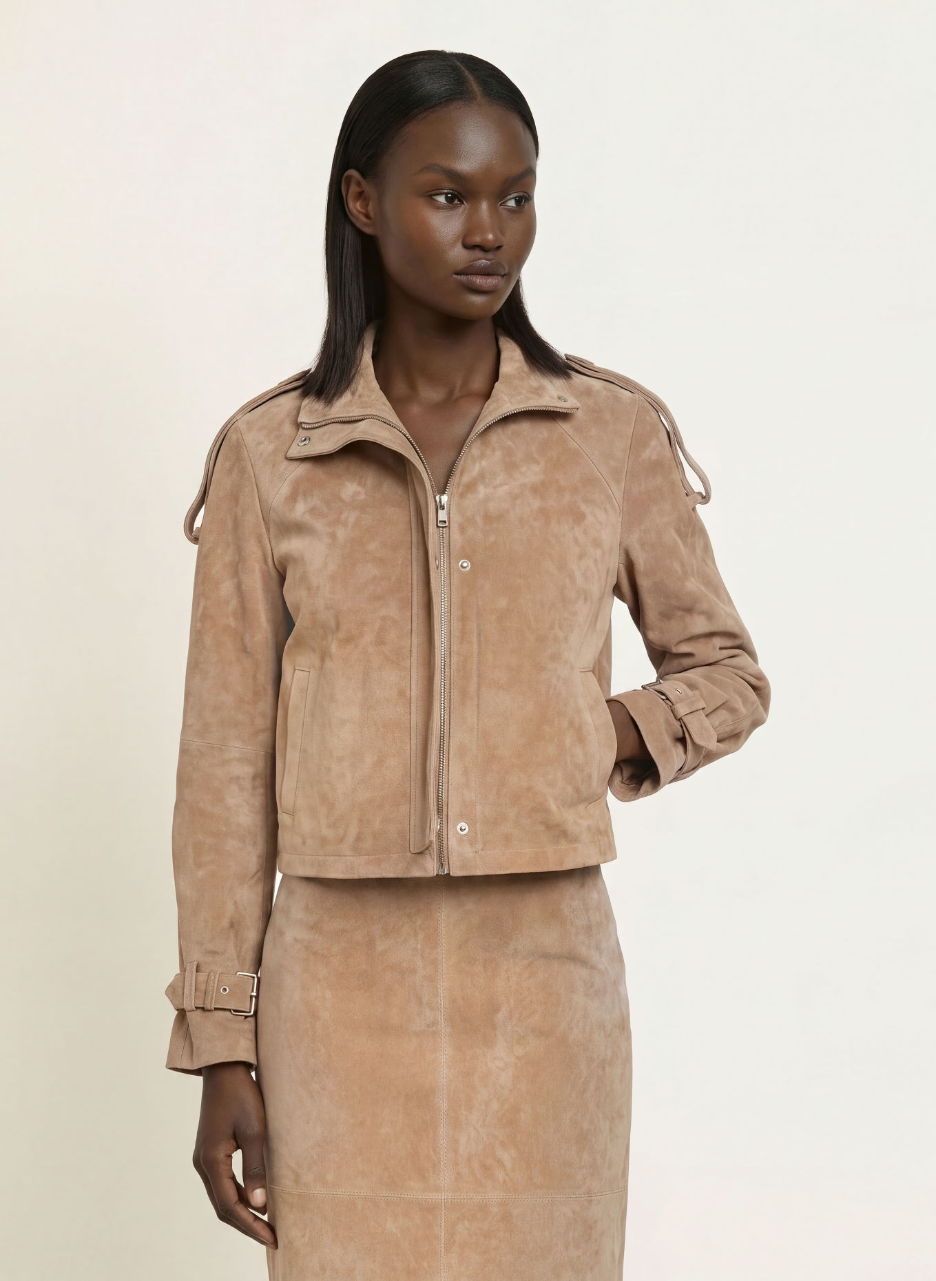 MRS & HUGS Veste en cuir: BEIGE