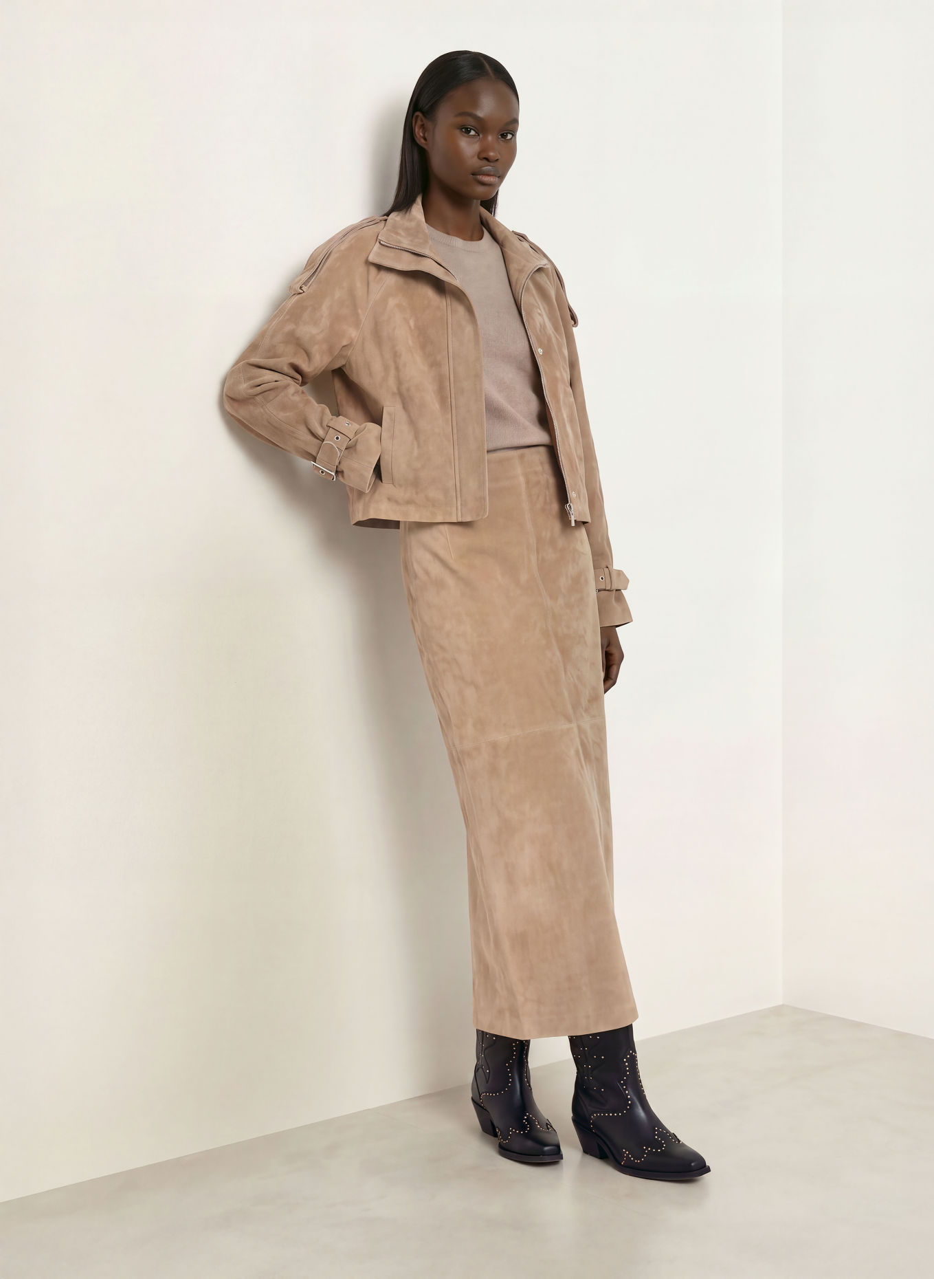 MRS & HUGS Veste en cuir: BEIGE