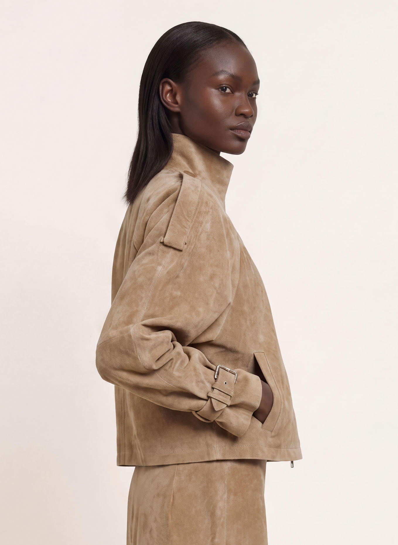 MRS & HUGS Veste en cuir: BEIGE