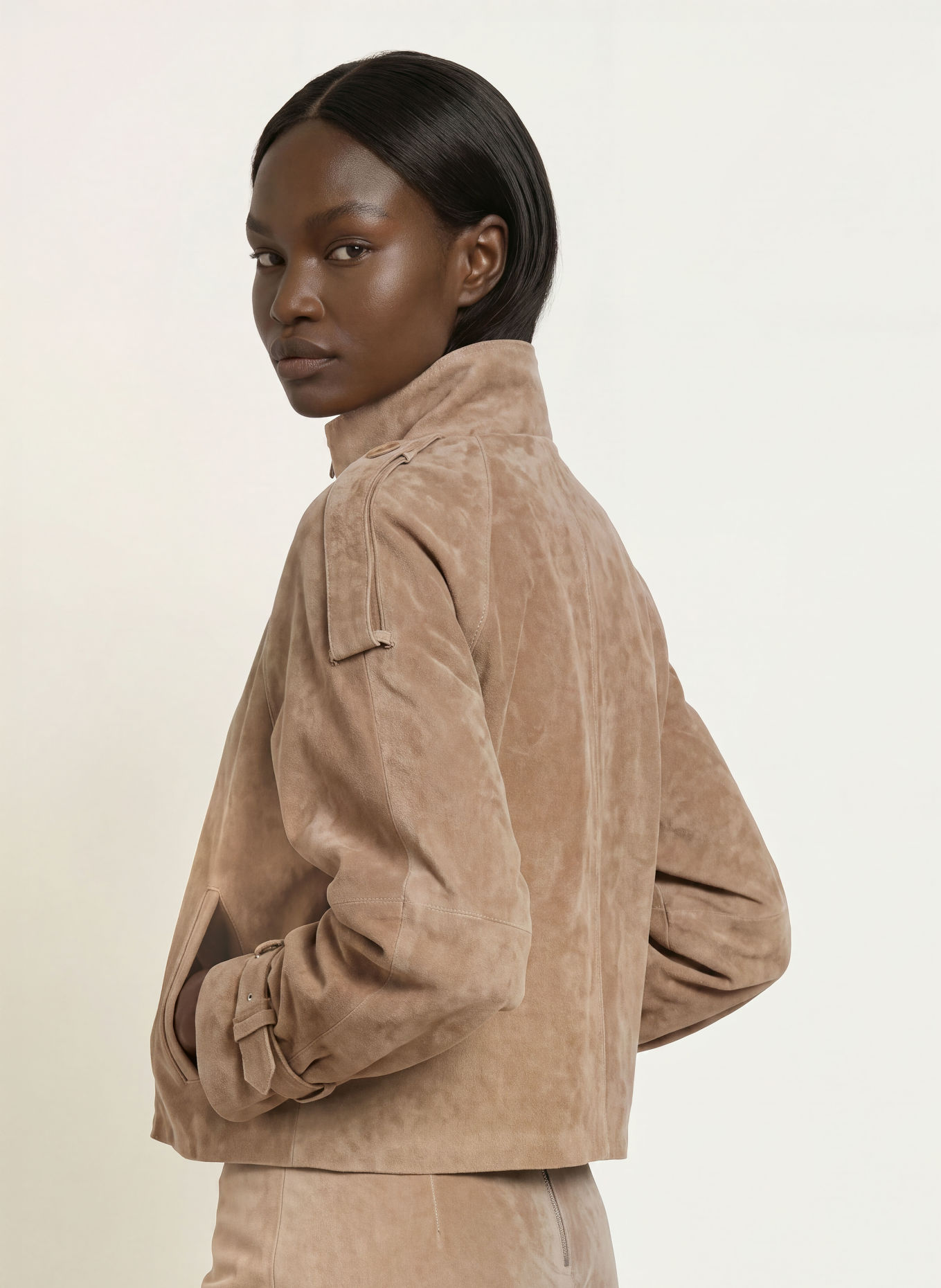MRS & HUGS Veste en cuir: BEIGE