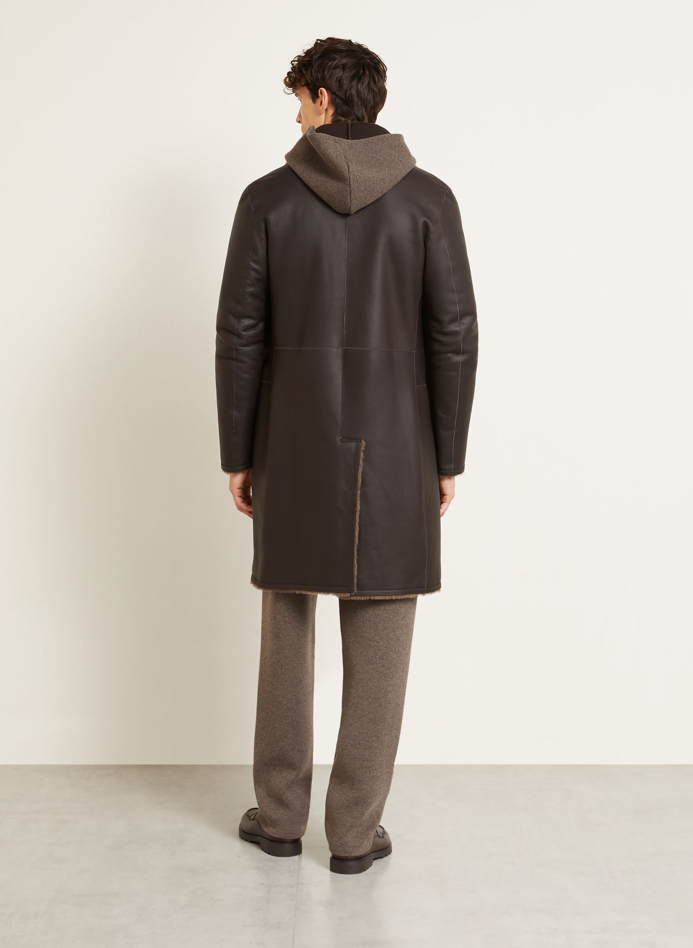 manzoni 24 Manteau en cuir réversible: MARRON FONCÉ