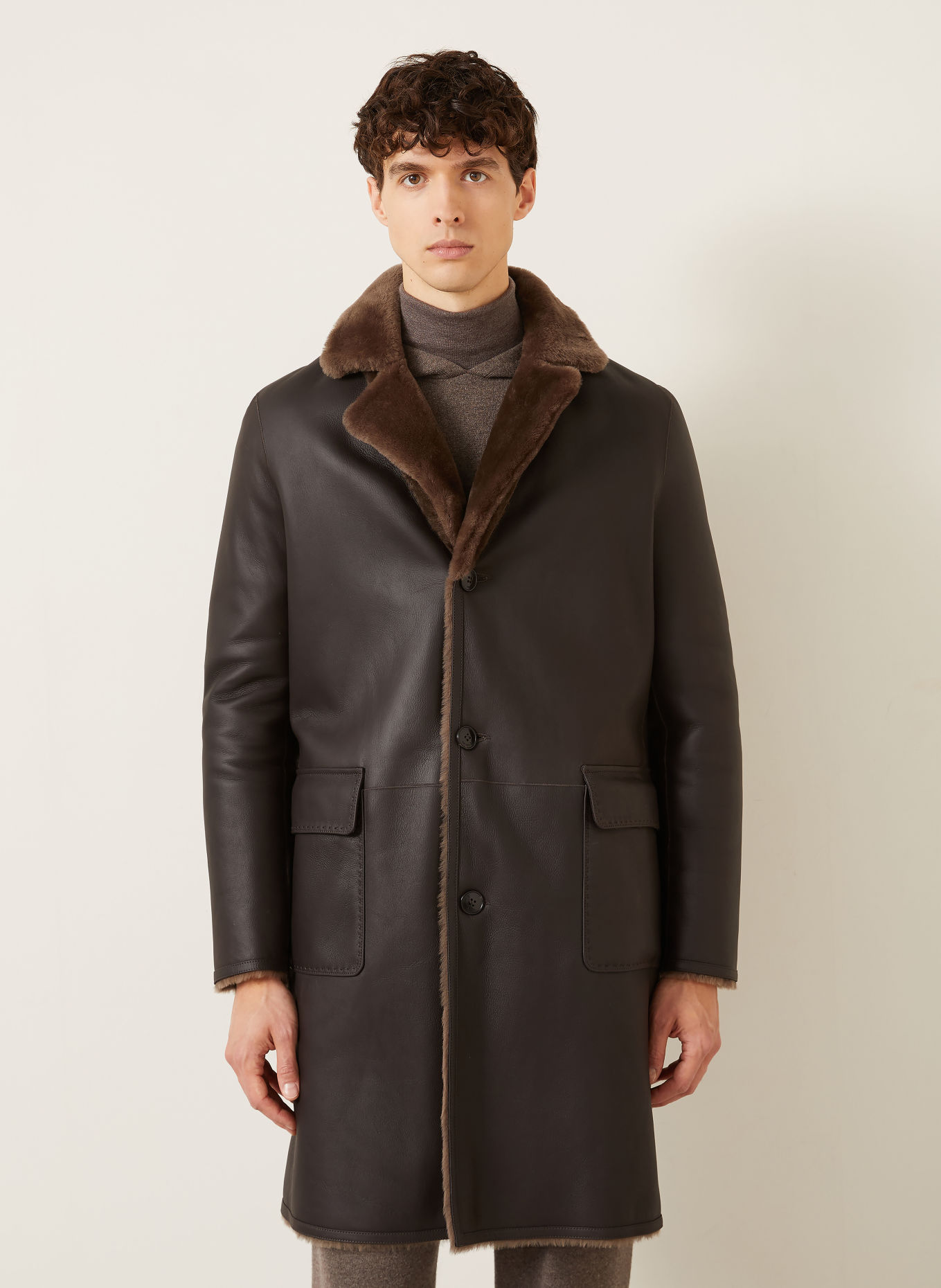 manzoni 24 Manteau en cuir réversible: MARRON FONCÉ