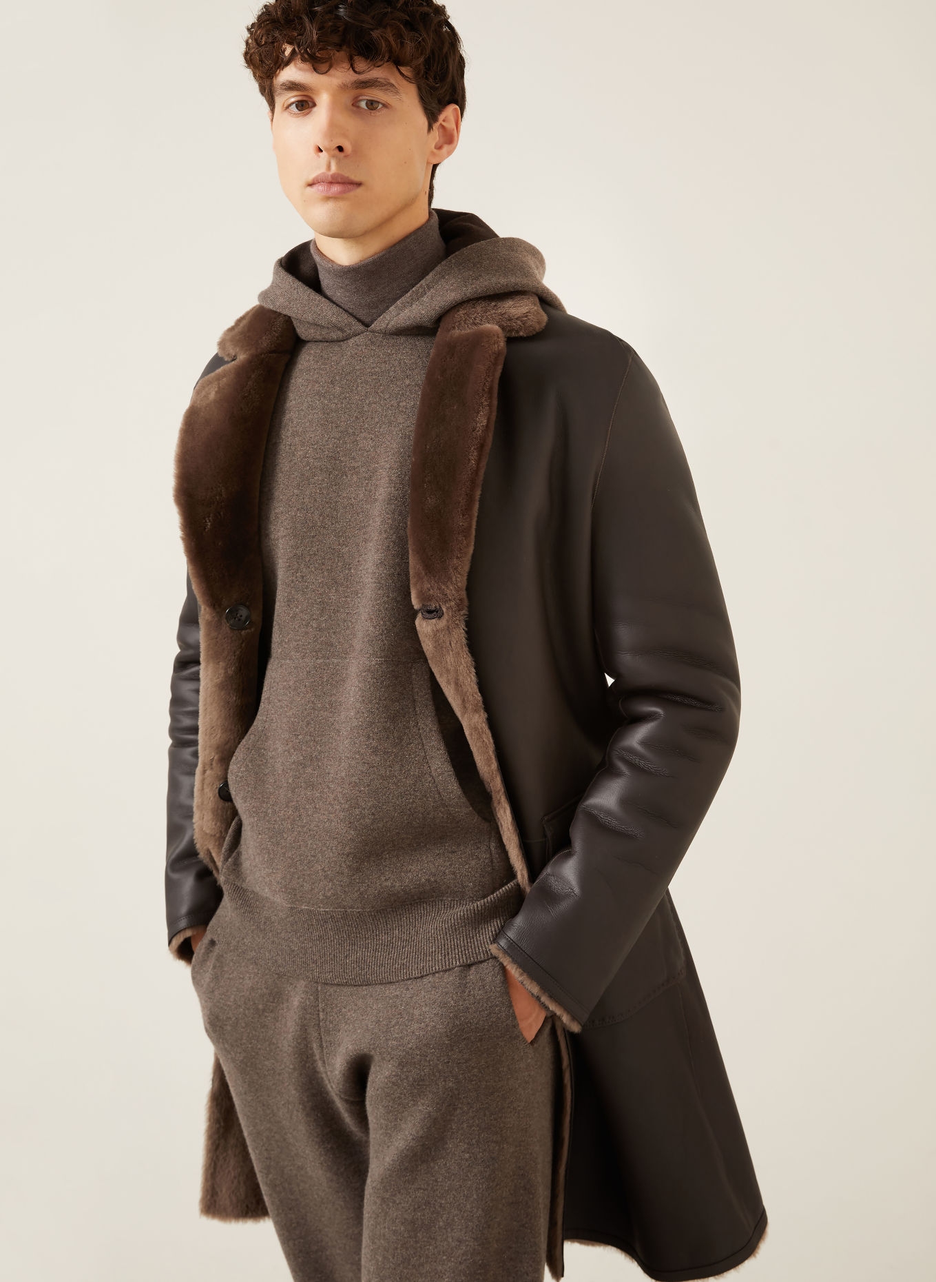 manzoni 24 Manteau en cuir réversible: MARRON FONCÉ