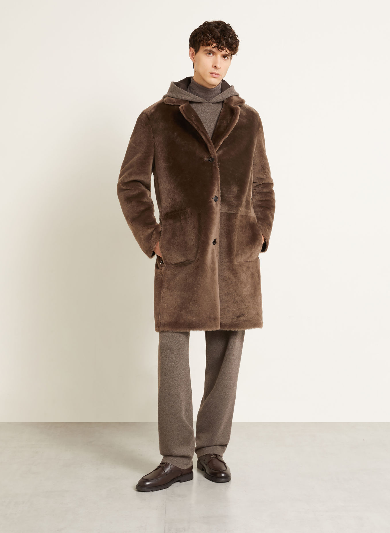 manzoni 24 Manteau en cuir réversible: MARRON FONCÉ