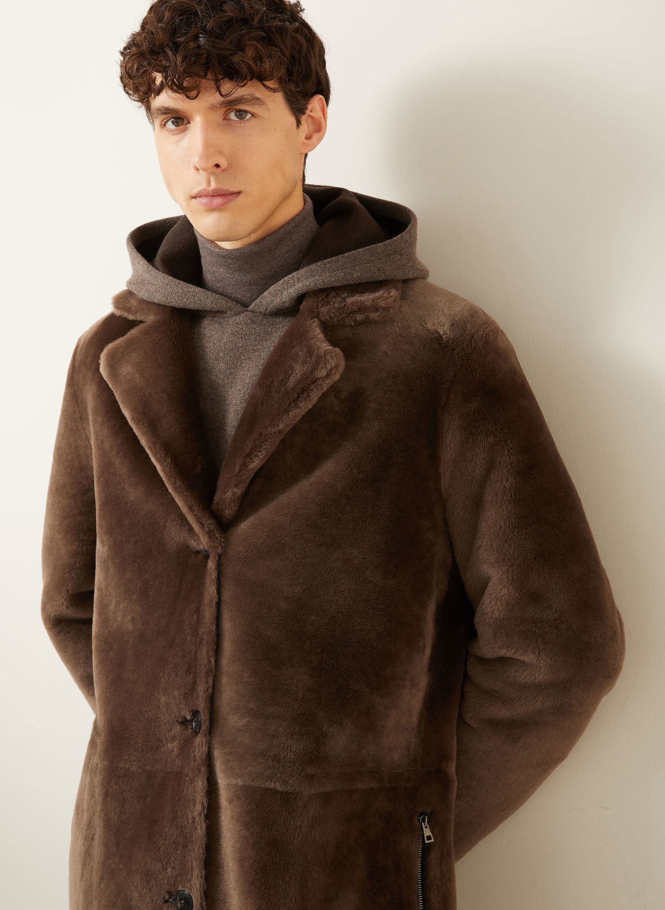 manzoni 24 Manteau en cuir réversible: MARRON FONCÉ