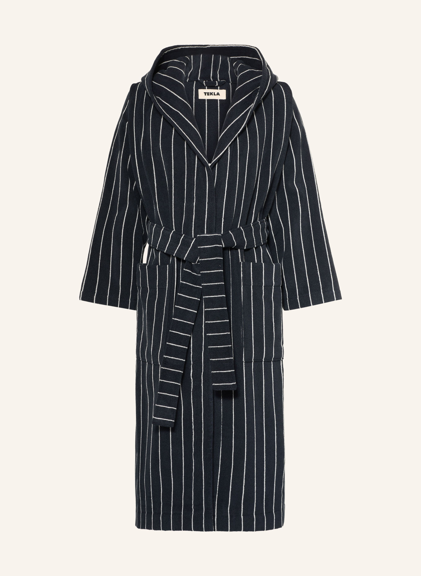TEKLA ANTWERP Unisex Hooded Bathrobe: BLACK / WHITE