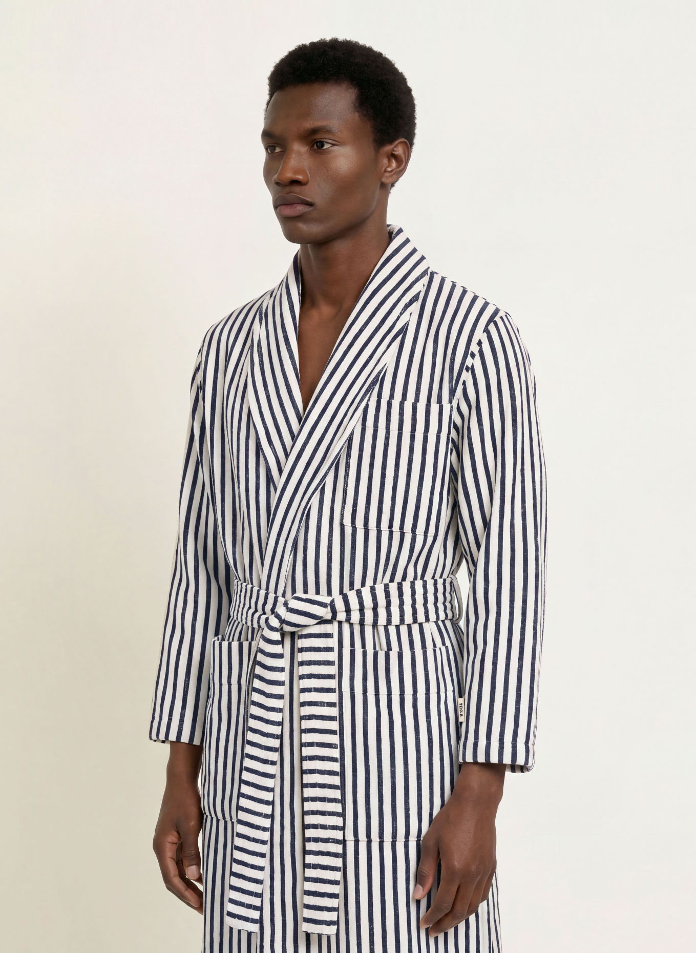 TEKLA Szlafrok unisex: BIAŁY / GRANATOWY