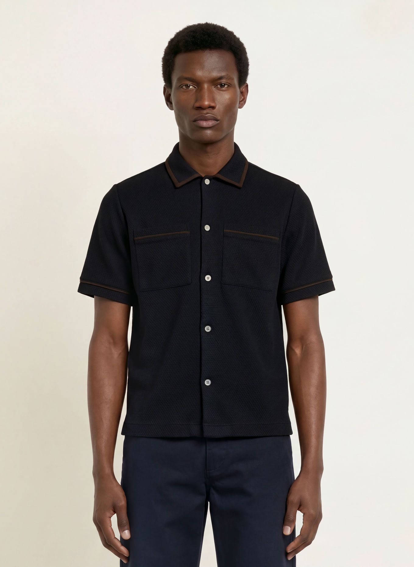 REISS WEAVER Comfort Fit Short-sleeve shirt: DARK BLUE