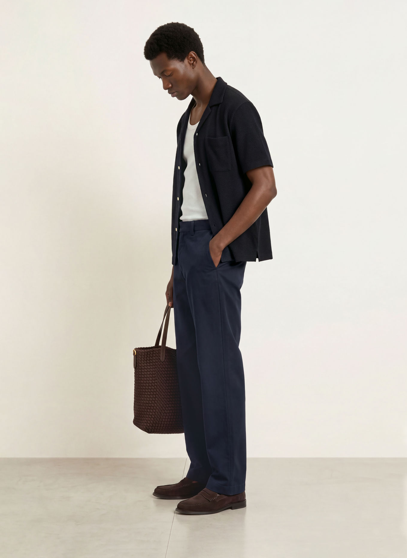 REISS WEAVER Comfort Fit Short-sleeve shirt: DARK BLUE