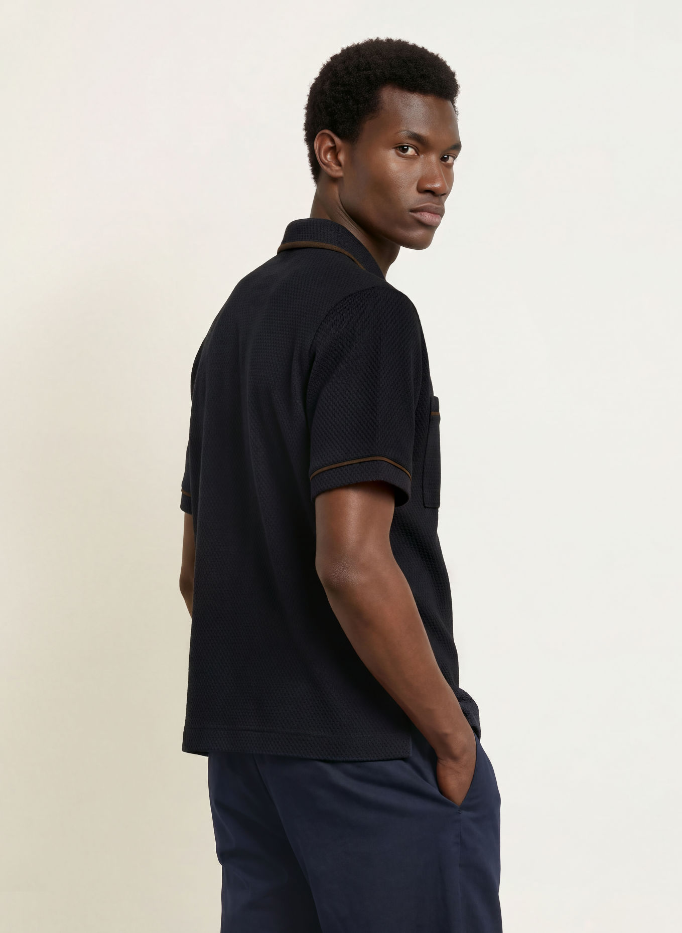 REISS WEAVER Comfort Fit Short-sleeve shirt: DARK BLUE