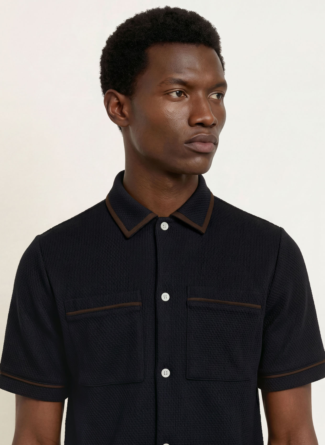 REISS WEAVER Comfort Fit Short-sleeve shirt: DARK BLUE